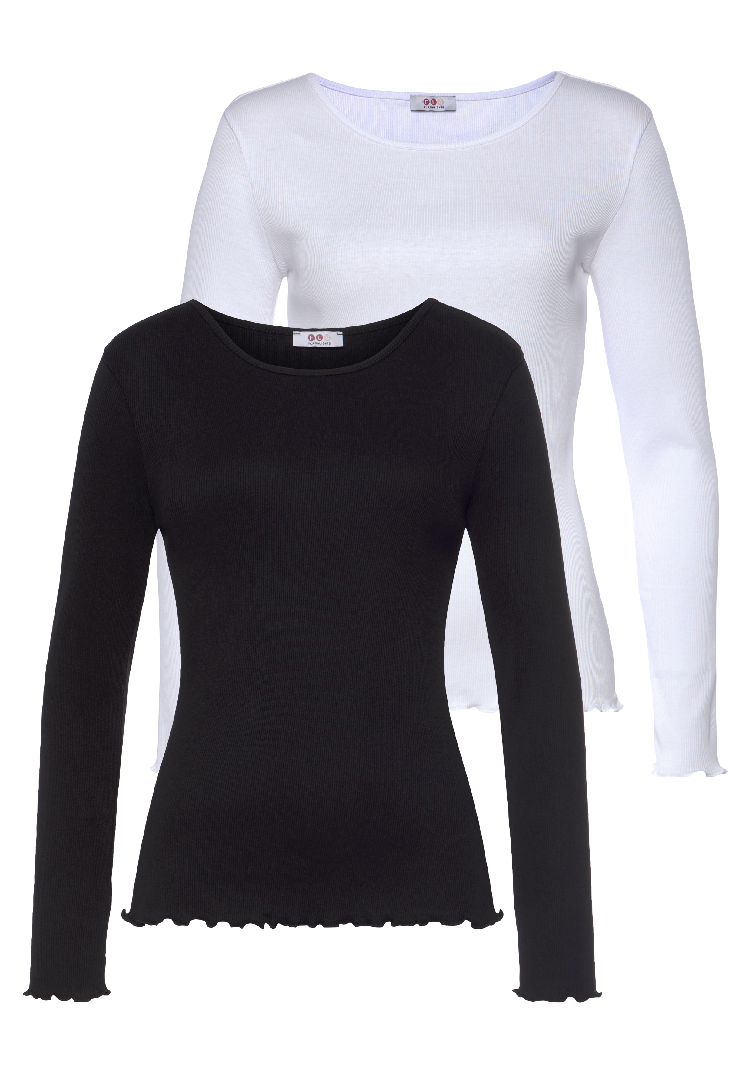 Langarmshirt, (Packung, 2er-Pack), mit gewelltem Abschluss