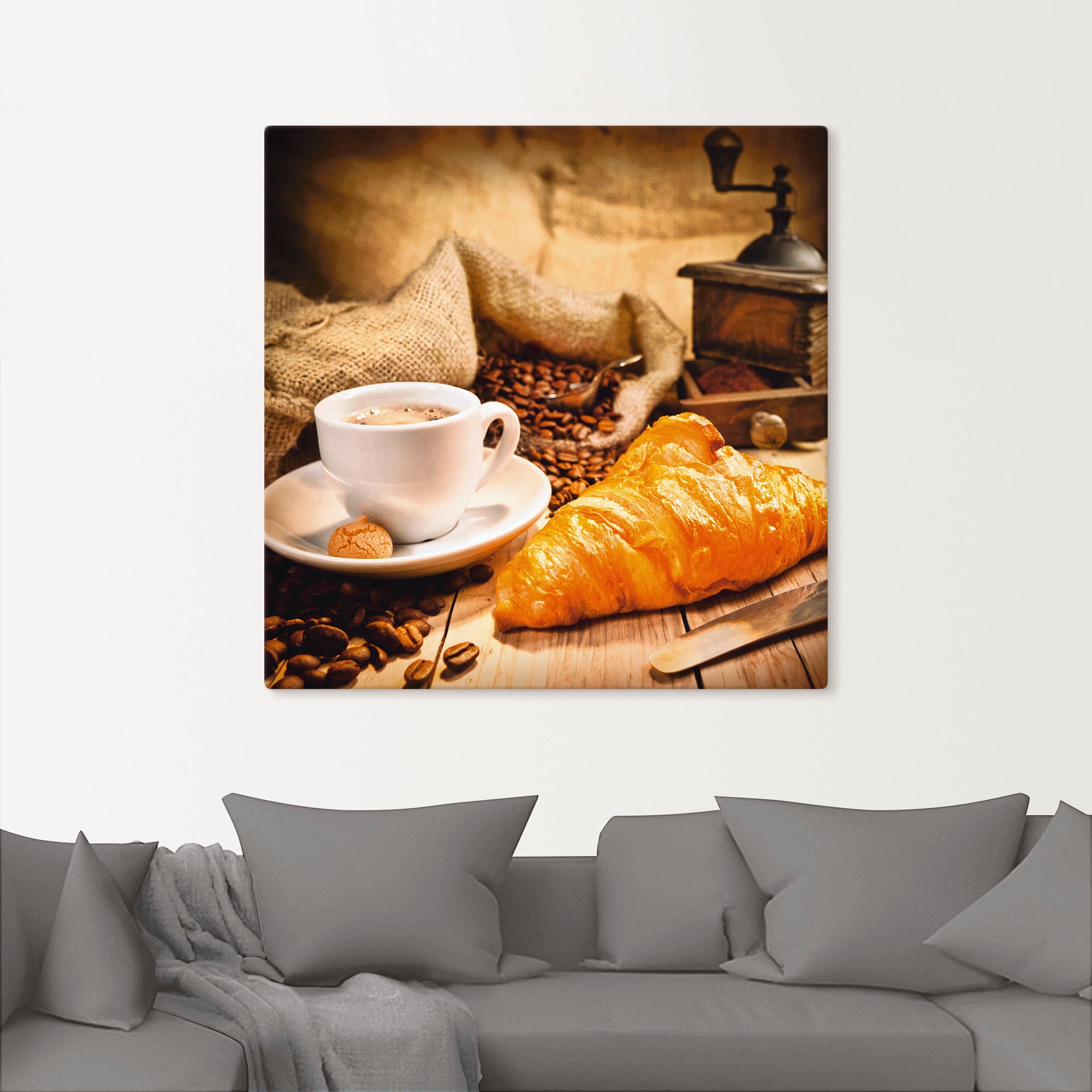 Artland Wandbild »Kaffeetasse mit Croissant«, Getränke, (1 St.), als Leinwandbild, Poster in verschied. Grössen