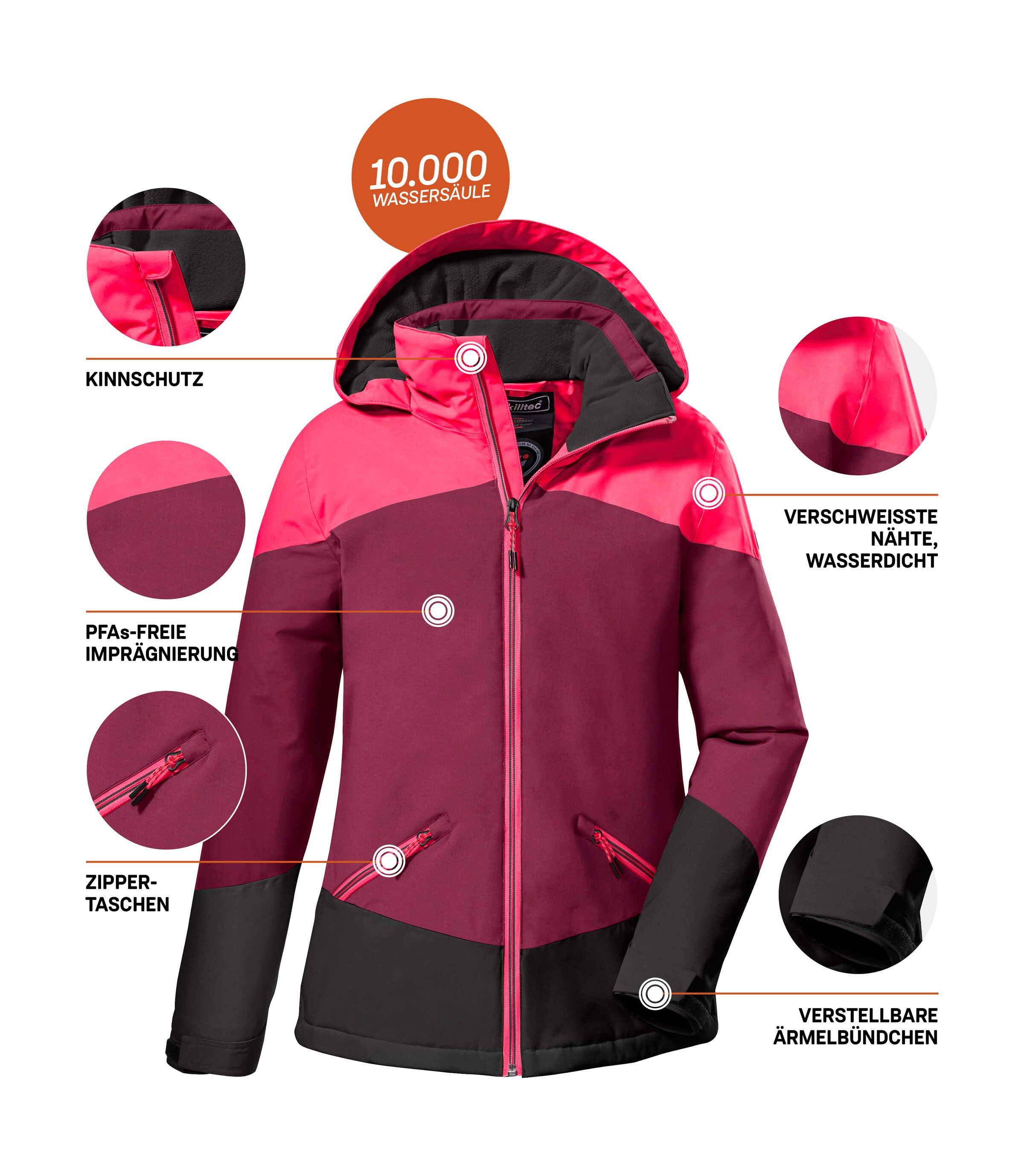 Killtec Outdoorjacke »KOW 195 GRLS JCKT«, Wasserdichte Winterjacke mit Colourblock, verstellbaren Details