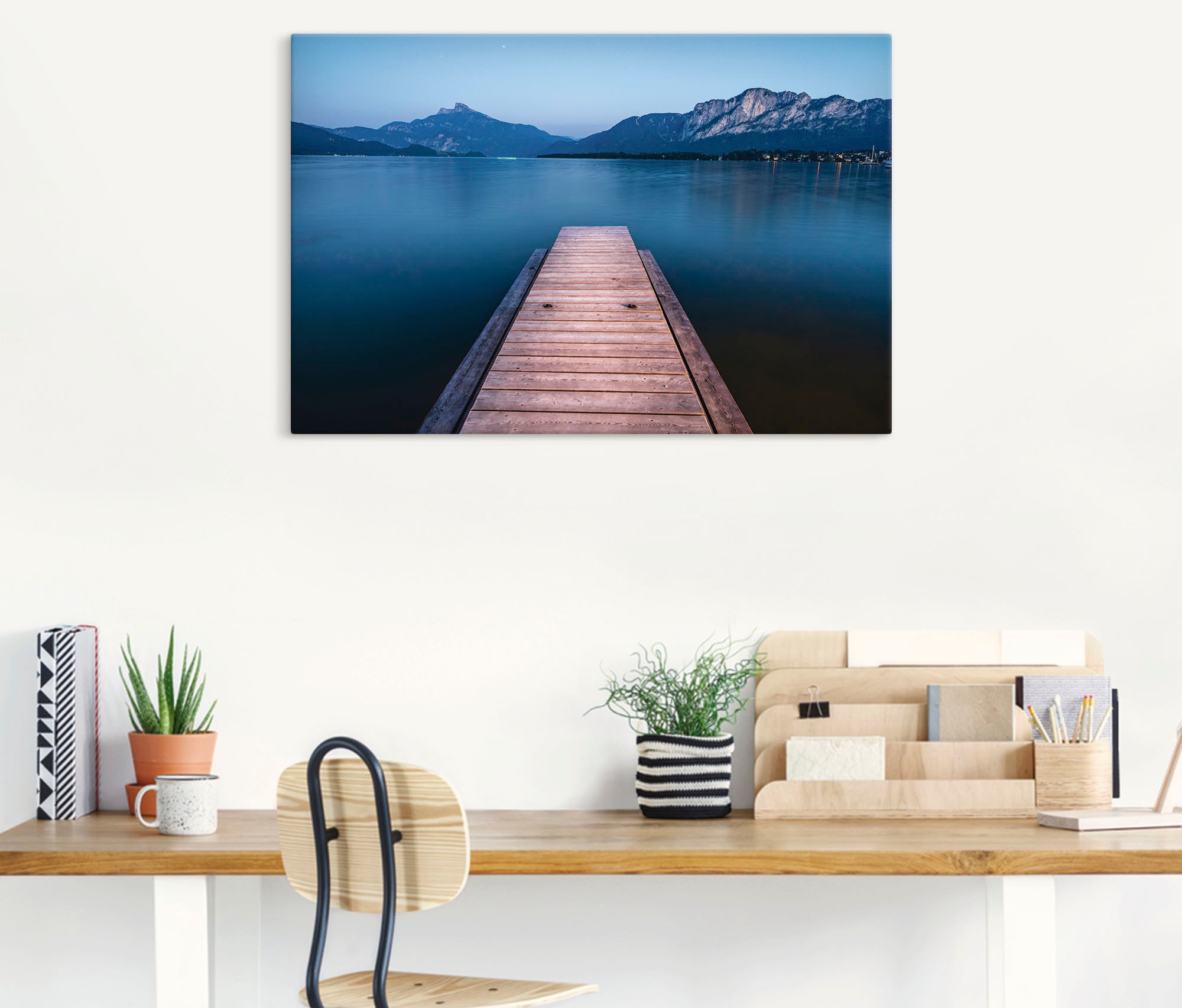 Artland Leinwandbild »Holzsteg mit Blick auf den Mondsee«, Seebilder, (1 St.), auf Keilrahmen gespannt