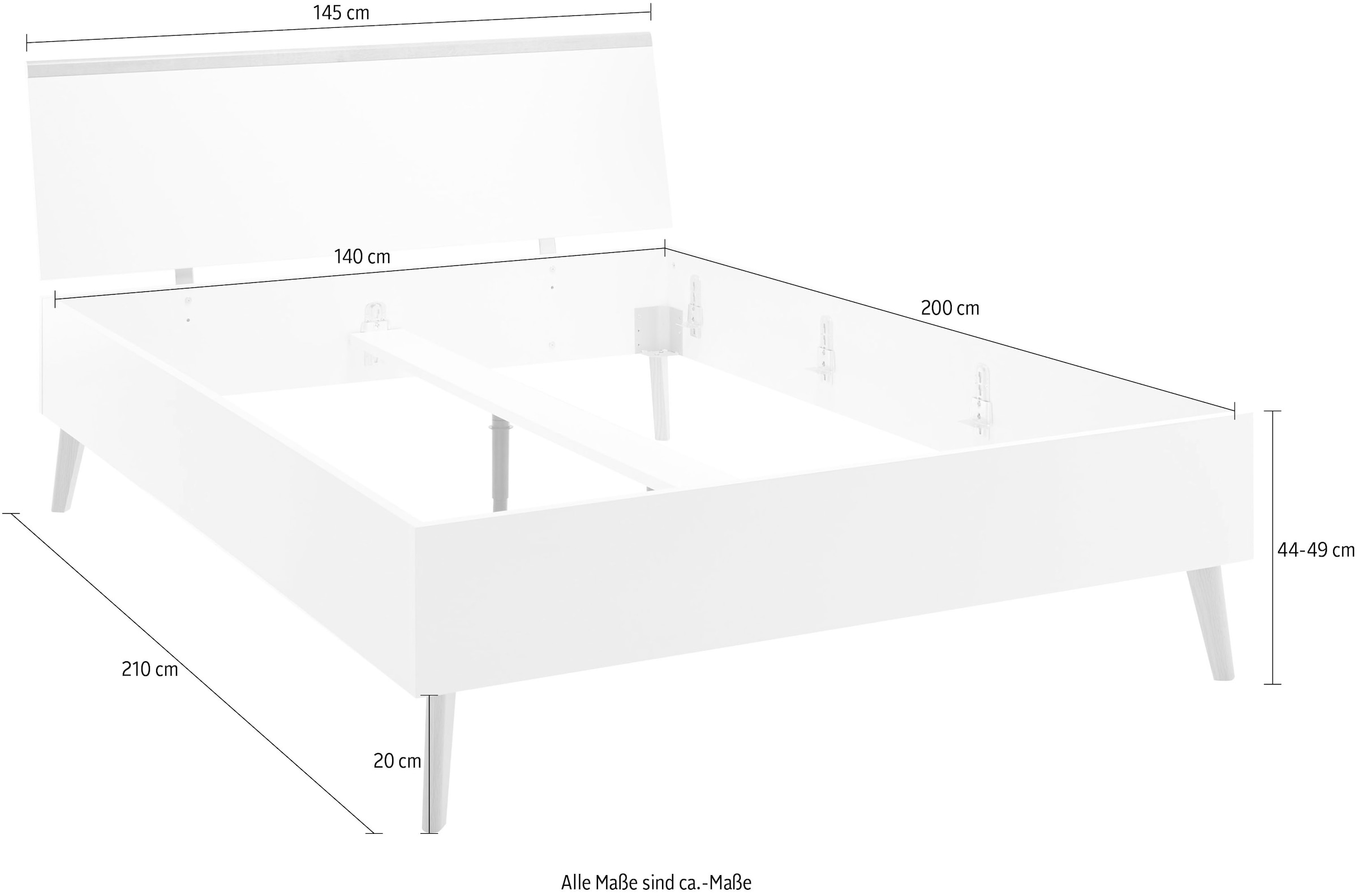 andas Einzelbett »Merle Bettgestell mit Massivholzfüssen Aussenmasse 145/20/92 cm (B/T/H)«, in skandinavischem Design, Liegefläche 140x200cm