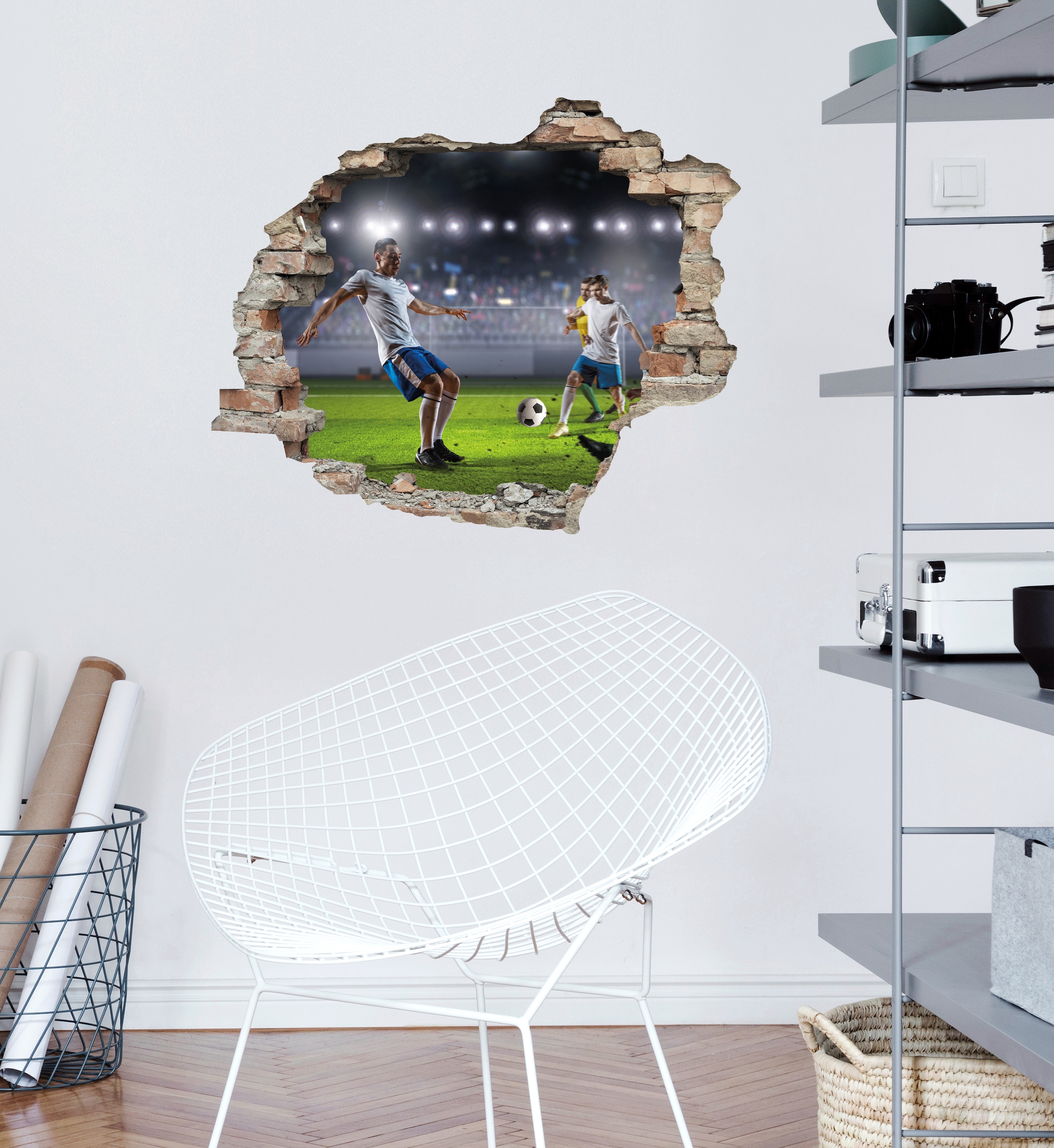 queence Wandtattoo »Fussball«, (1 St.), Wandsticker, Wandbild, selbstklebend, 3D, Wanddurchbruch