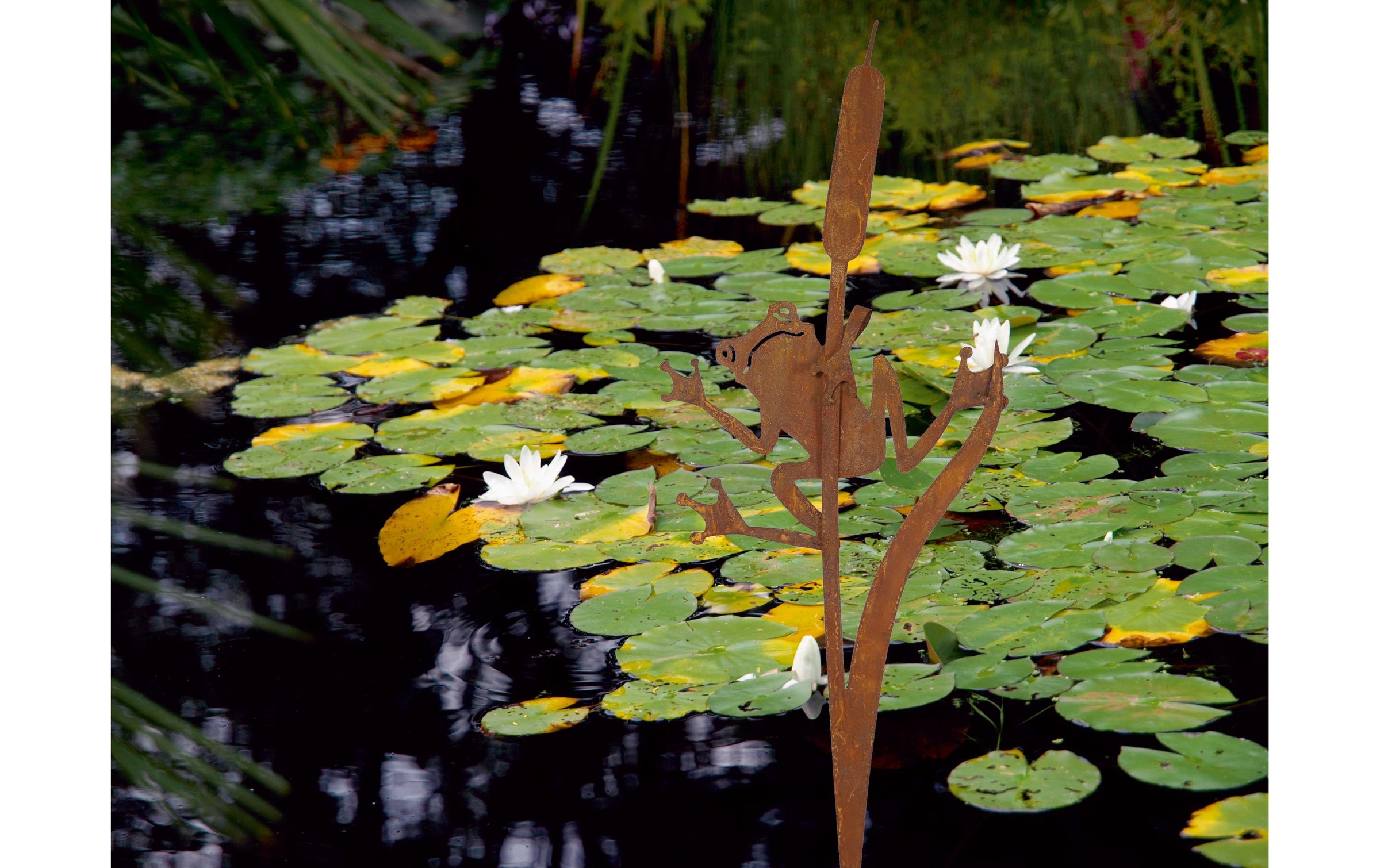 Gartenstecker »Ambiance Frosch an Schilfkolben,Metall rost«