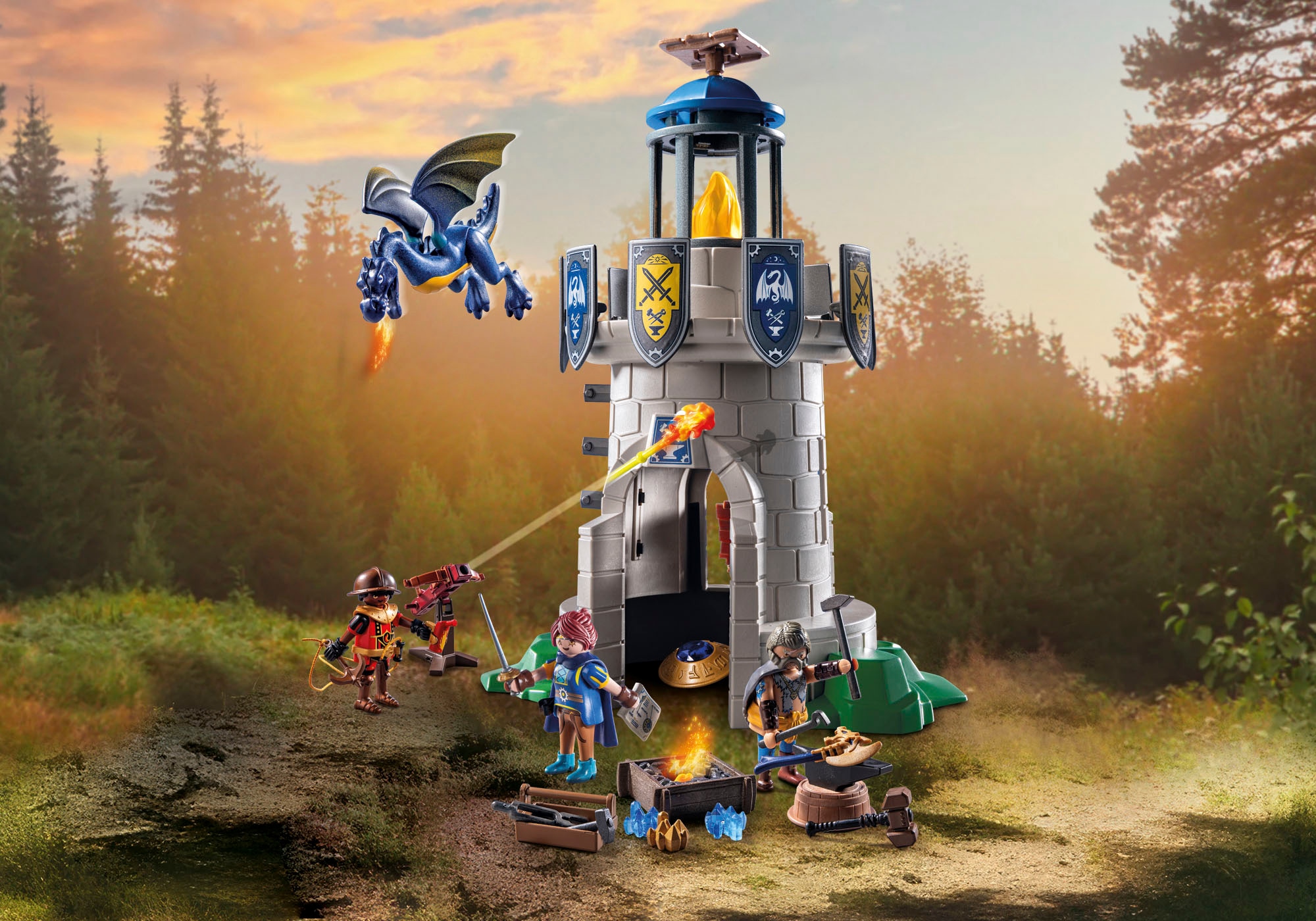 Playmobil® Konstruktions-Spielset »Ritterturm mit Schmied und Drache (71483), Novelmore«, (89 St.), Made in Europe