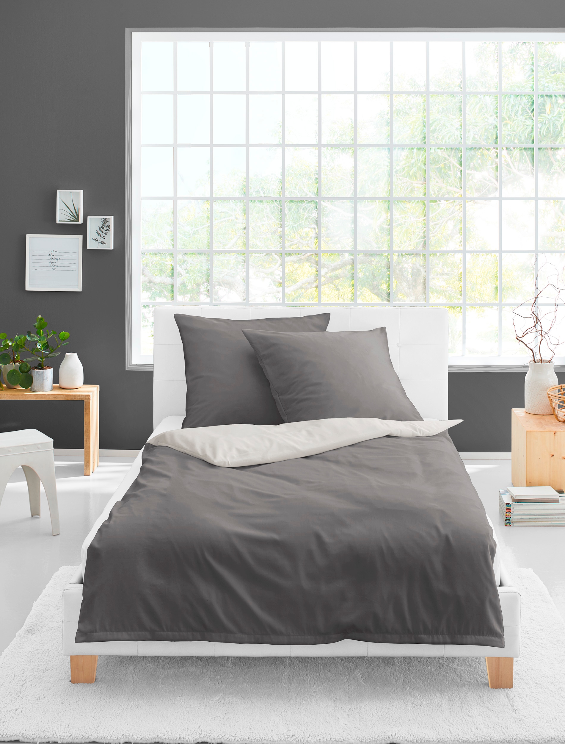 BIERBAUM Wendebettwäsche »Modern Uni in Gr. 135x200 oder 155x220 cm«, Modernes Unidesign: Schlichte, elegante Optik für jedes Schlafzimmer