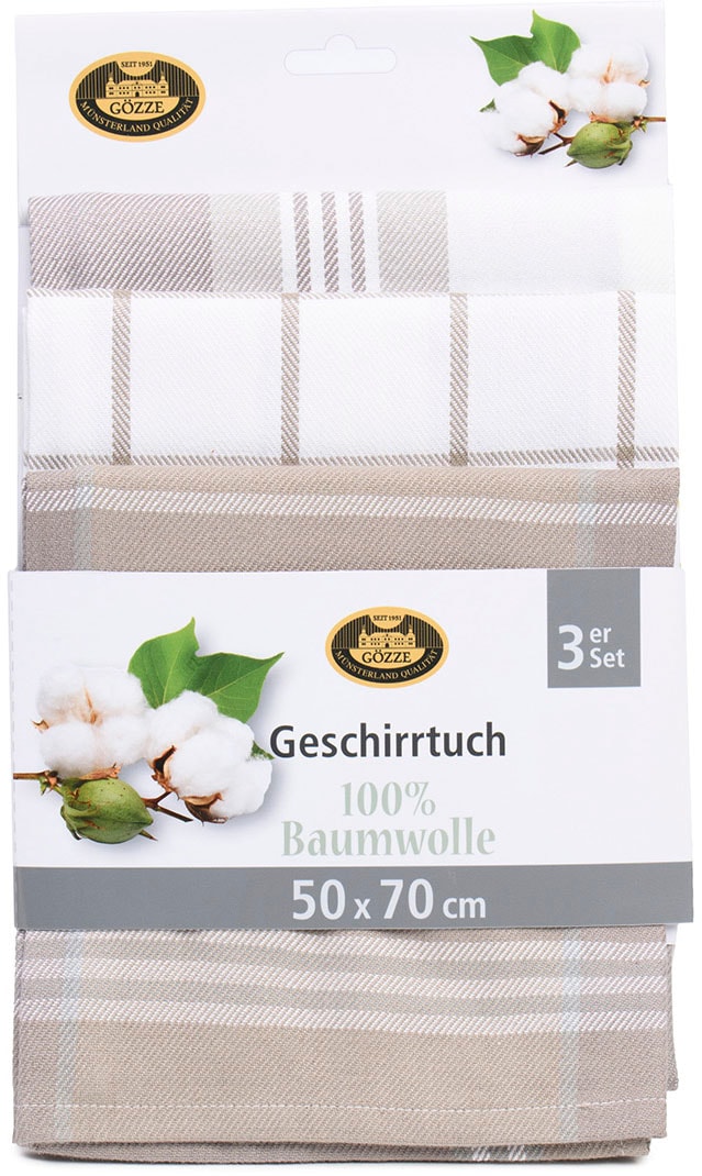Gözze Geschirrtuch »Geschirrtücher, Des. 60058«, (Set, 3 tlg.), Mass: 50 x 70 cm, Set: 2x kariert und 1x gestreift