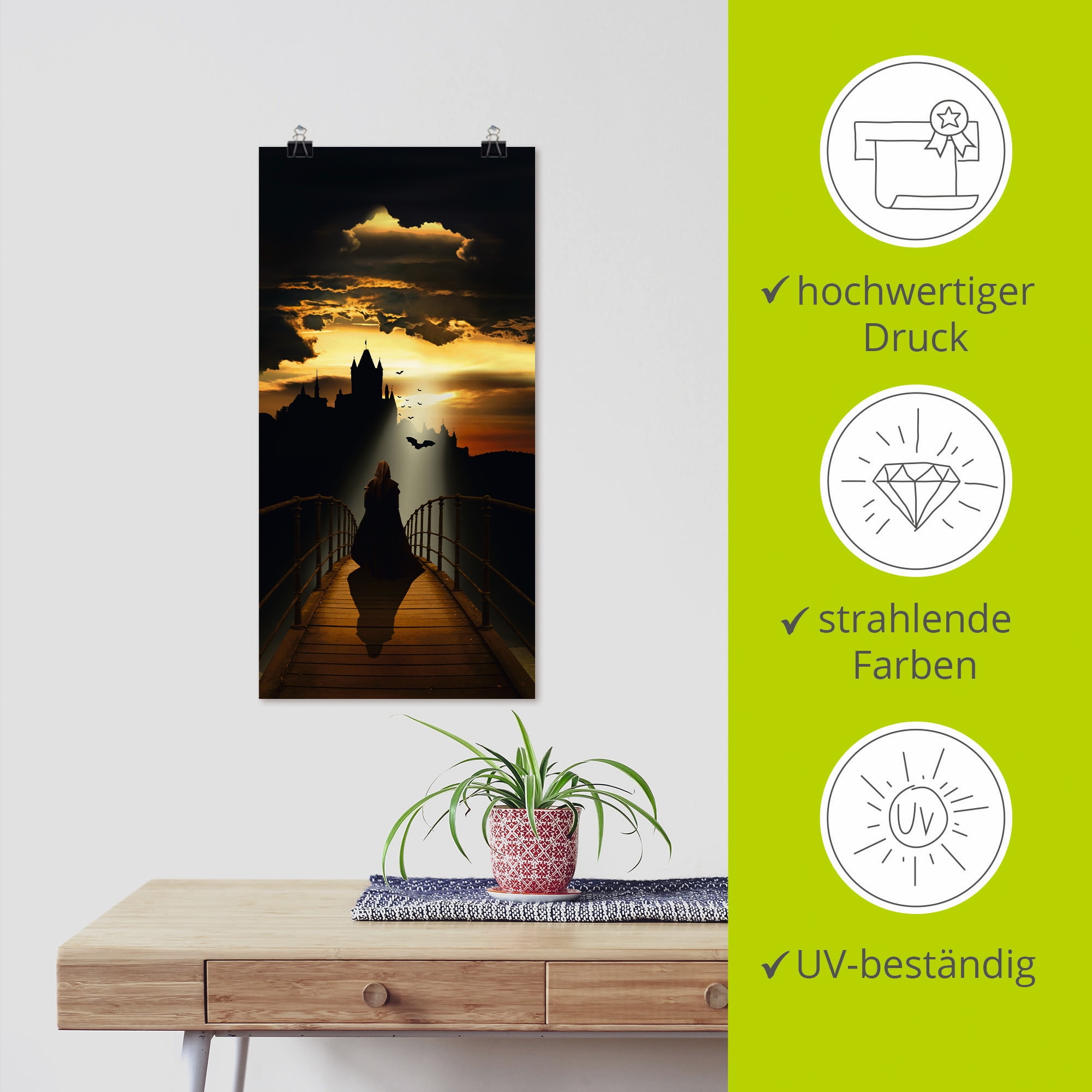 Artland Wandbild »Der Mönch auf dem Weg zur Burg«, Dark Fantasy, (1 St.), als Leinwandbild, Poster in verschied. Grössen