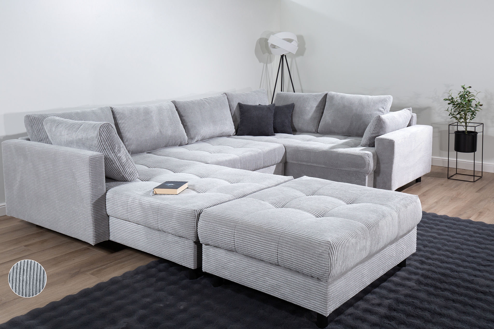 Home affaire Wohnlandschaft »Toni U-Form mit Armlehne«, inkl. Hocker und Zierkissen in abgesetzter Farbe, mit Bonnelfederkern