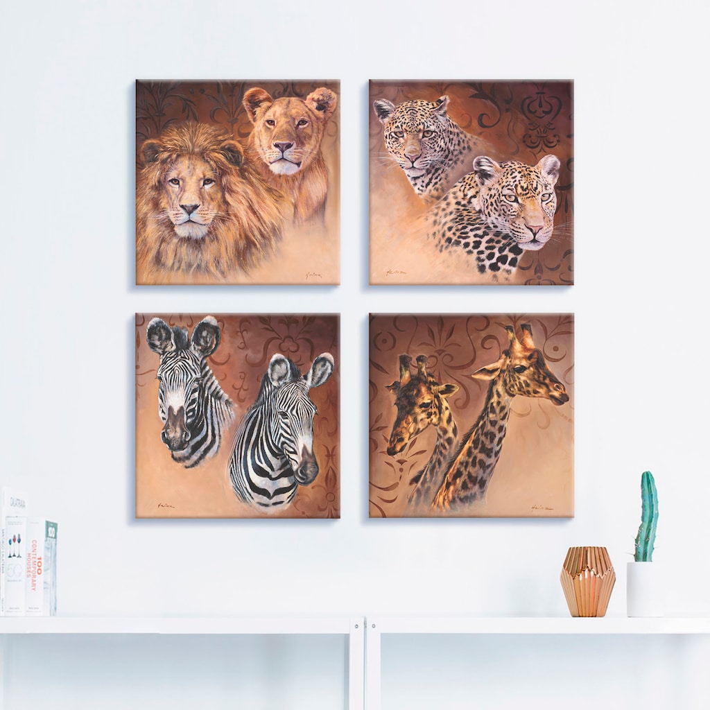 Artland Leinwandbild »Löwen Leoparden Zebra Giraffen«, Wildtiere, (4 St.)