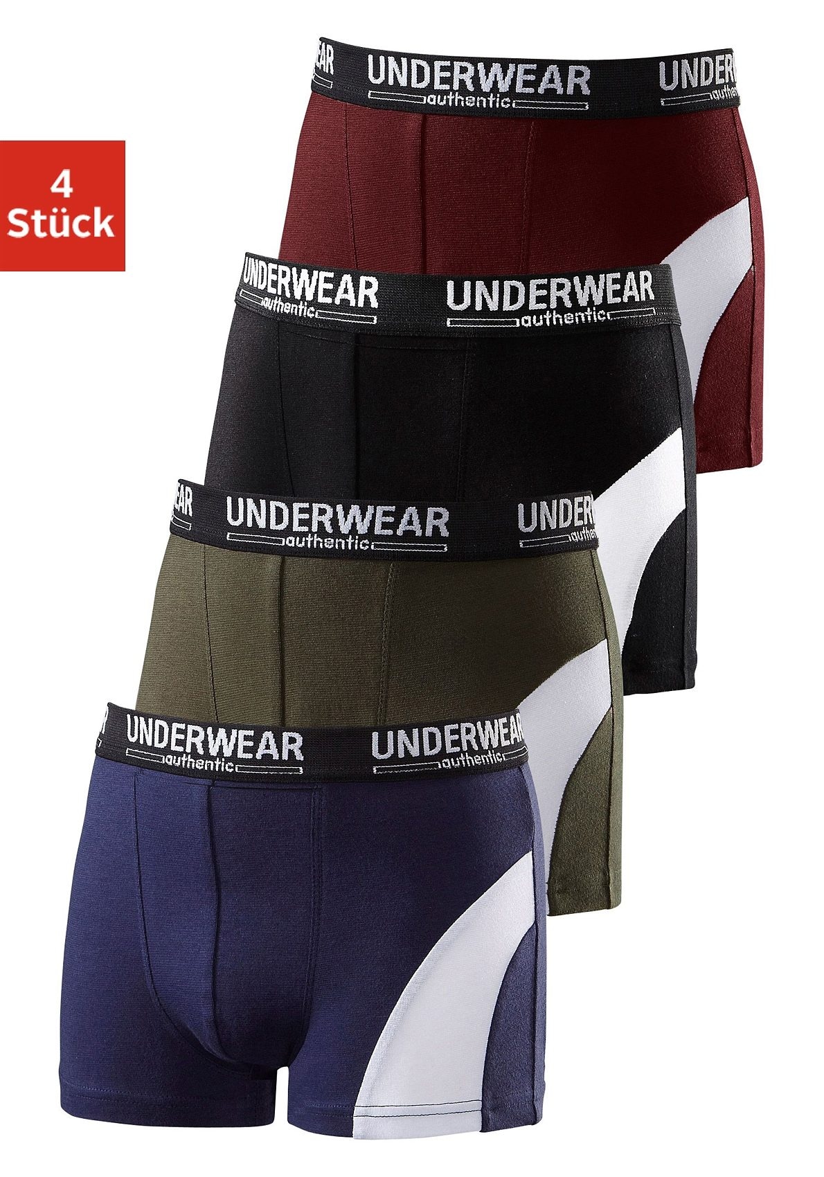 AUTHENTIC UNDERWEAR Boxer, (Packung, 4 St.), für Jungen, cooler Look durch weissen Einsatz