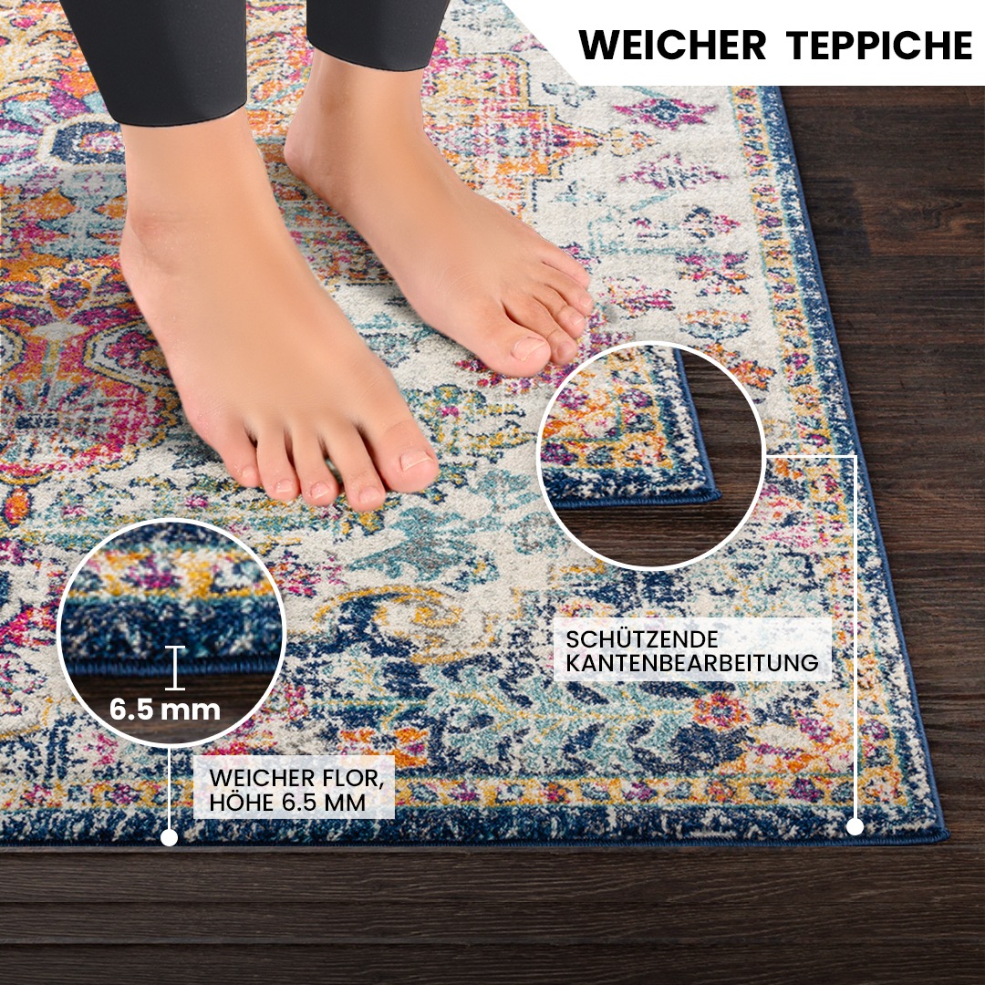 Livabliss Teppich »MUNICH«, rechteckig, 11 mm Höhe, Vintage Orientteppich, Kurzflor Boho Wohnzimmerteppich, Läufer