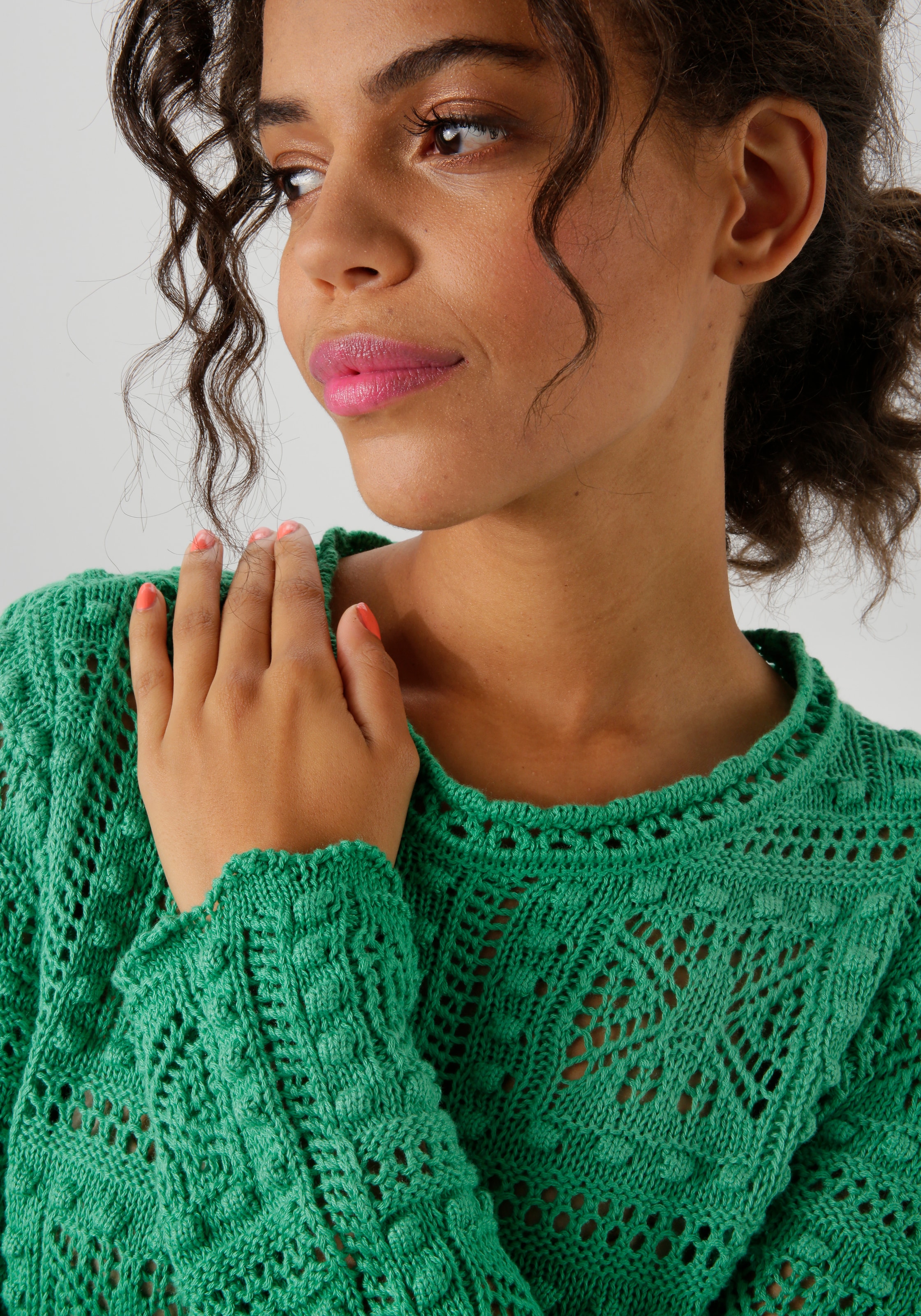 Aniston CASUAL Strickpullover, im attraktiven Ajour-Muster-Mix