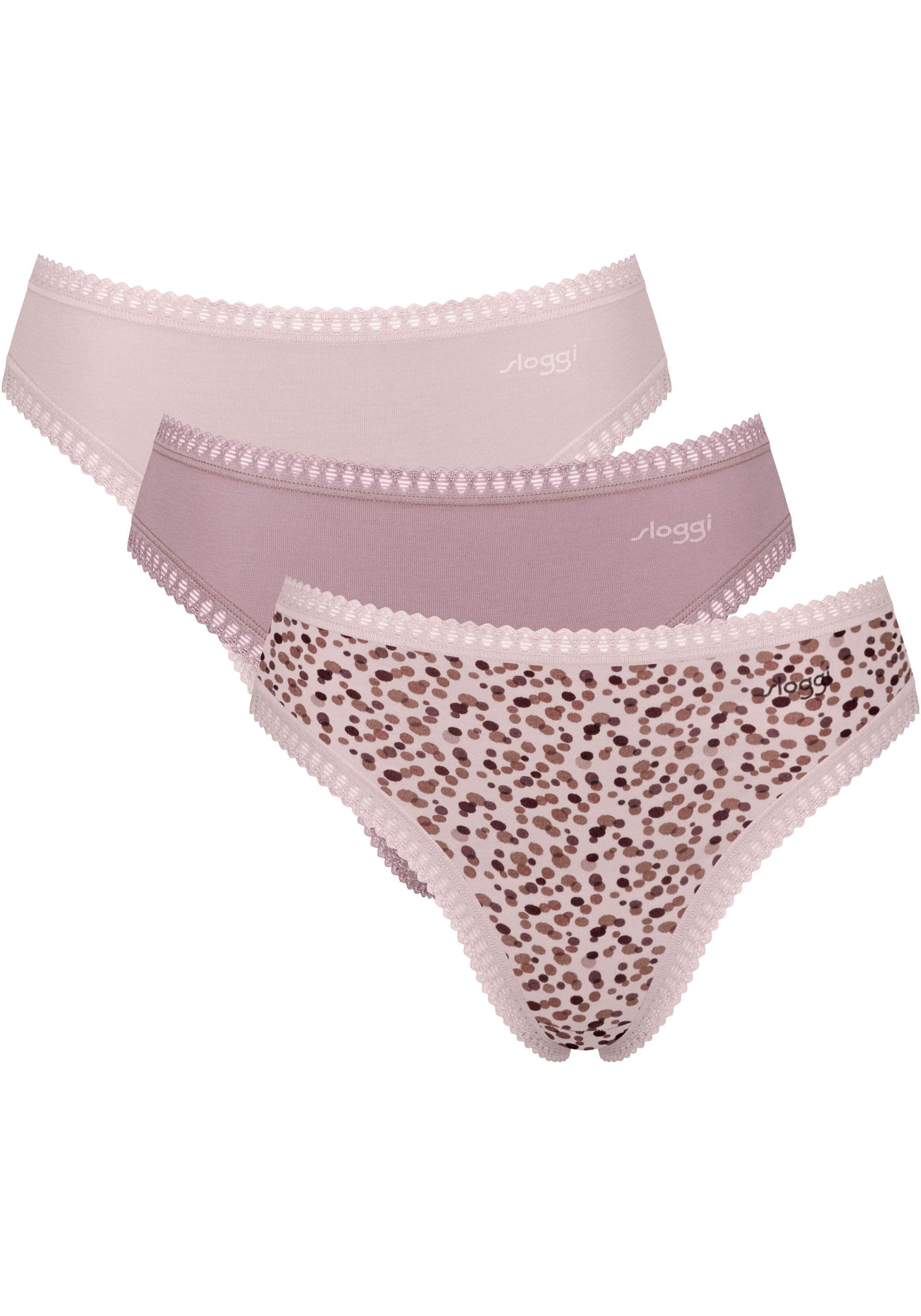 sloggi Tai-Slip »GO Crush« 3er Pack, hoher Beinausschnitt, Spitze, feminin, weich, elastisch, Baumwollmix