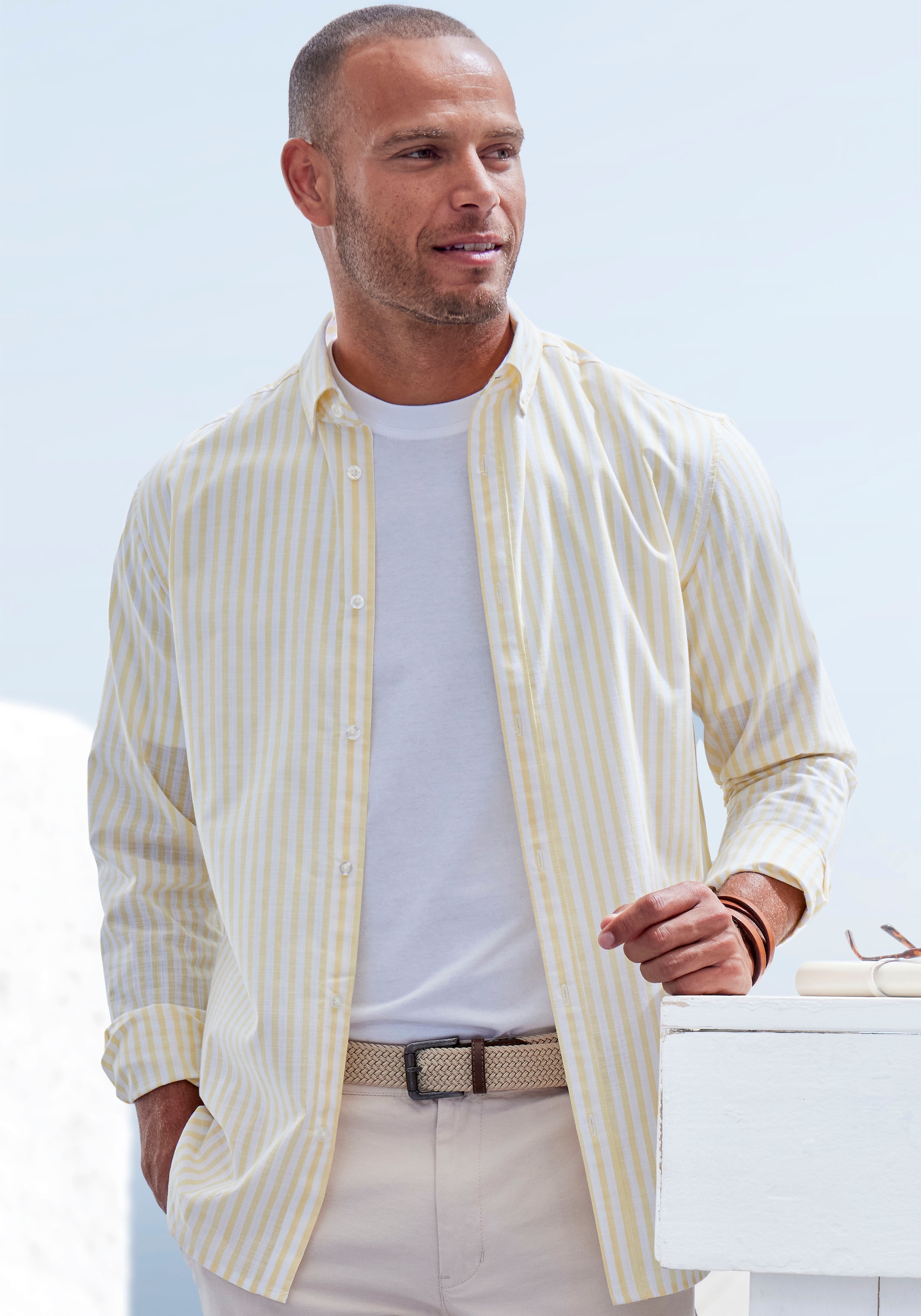 John Devin Langarmhemd »Regular Fit«, Streifenhemd mit Button-down-Kragen, aus reiner Baumwolle