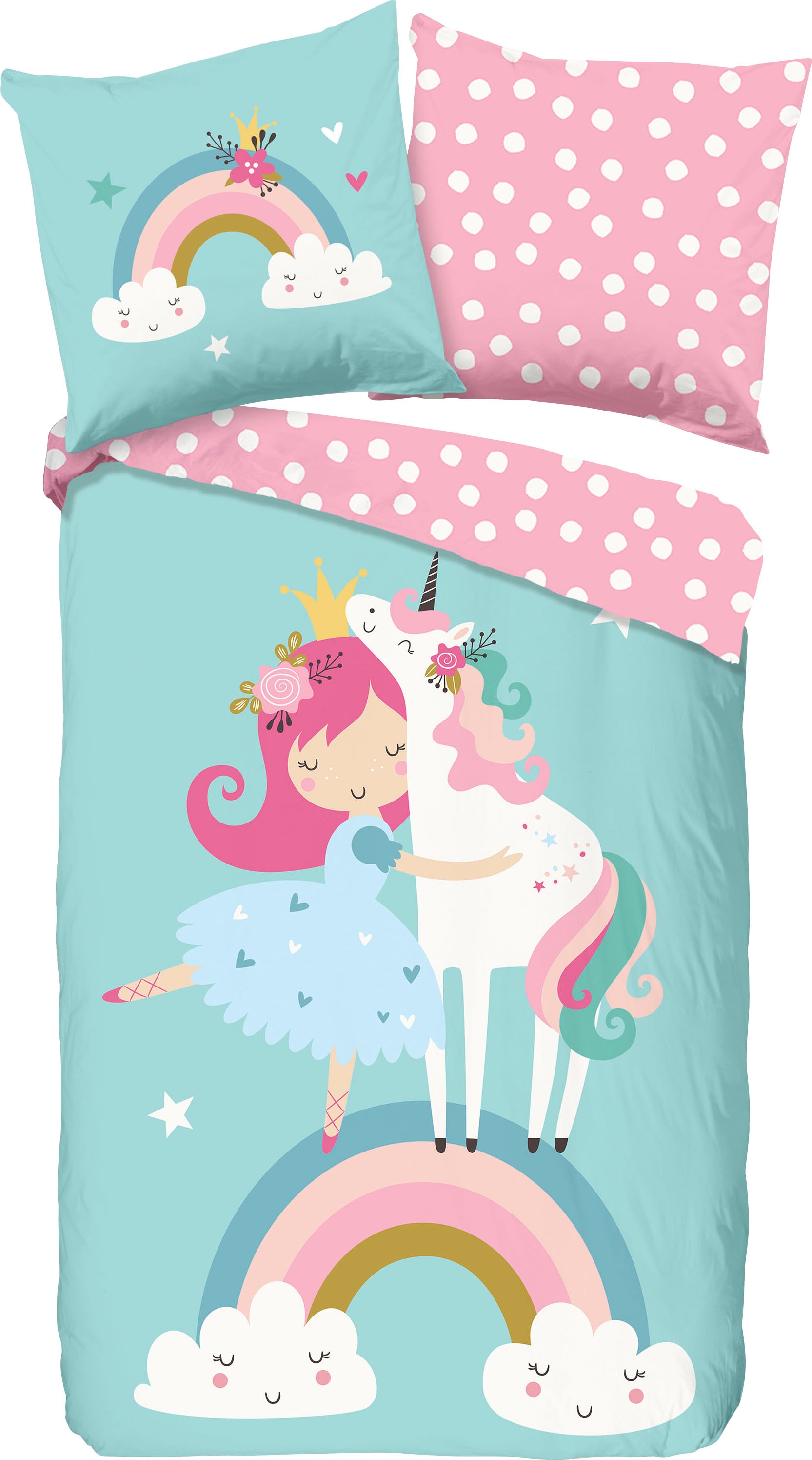 good morning Kinderbettwäsche »Heaven«, Baumwolle, 135x200, Reissverschluss, Wendeoptik, Kind, Mädchen, Einhorn