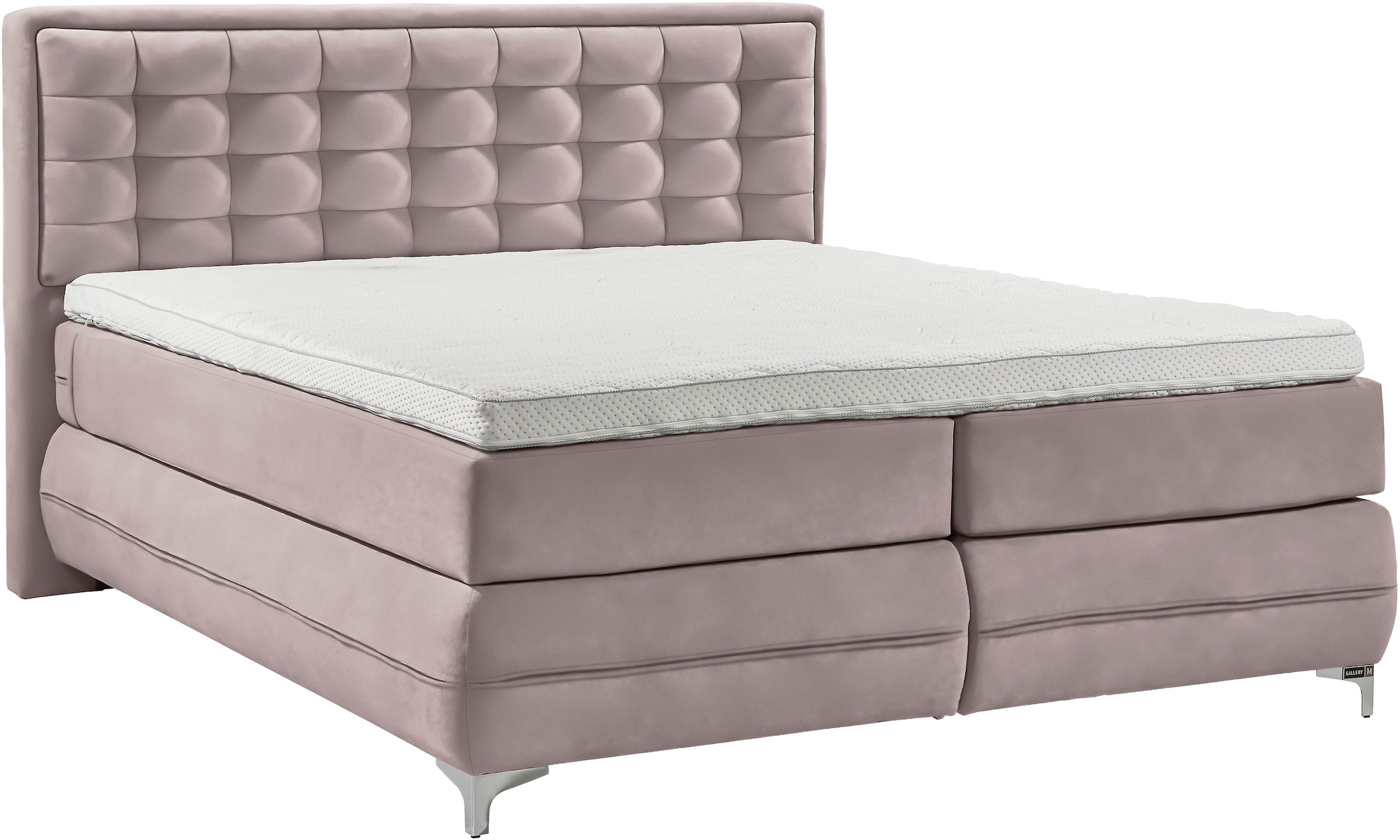Musterring Boxspringbett "Dubai" Winkelfuss in Chrom, 3 Härtegrade, Kopfteil in Kassettensteppung