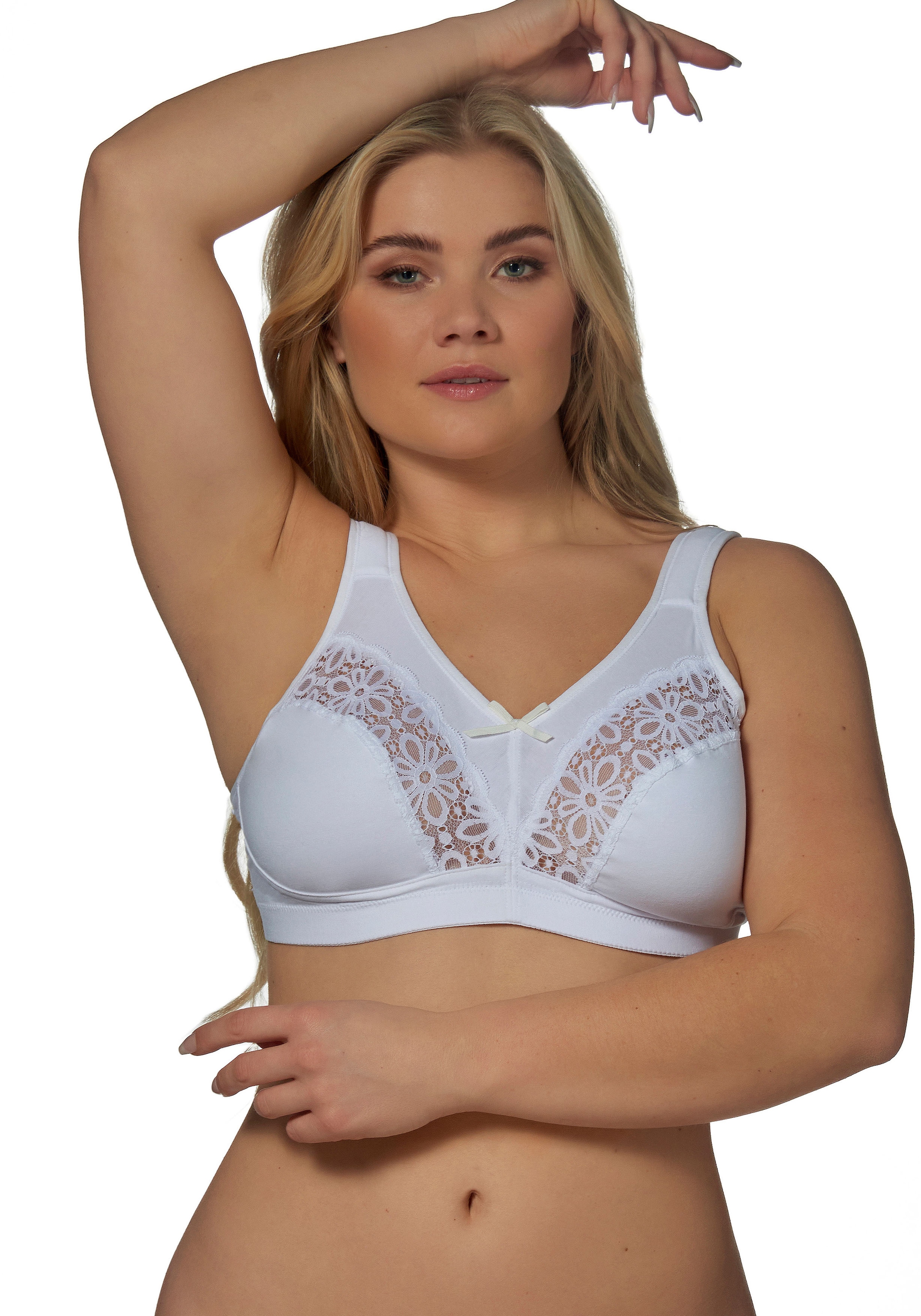 Elbrina Bügelloser BH 1 Stk. mit Spitze, mit Schleife, breite Träger, ohne Bügel, Baumwollmix
