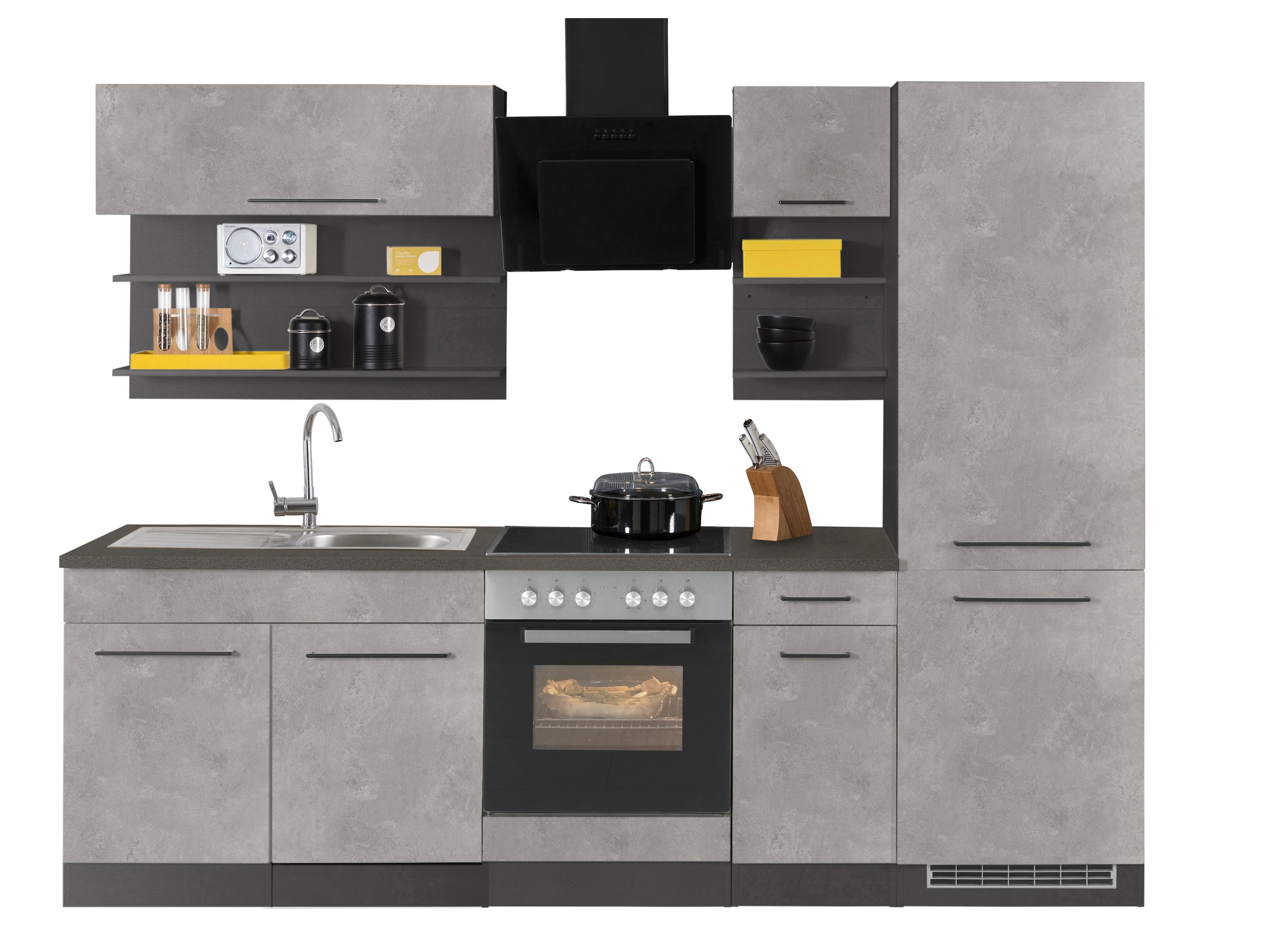 KOCHSTATION Küchenzeile »KS-Tulsa«, ohne E-Geräte, Breite 270 cm, schwarze Metallgriffe, MDF Fronten