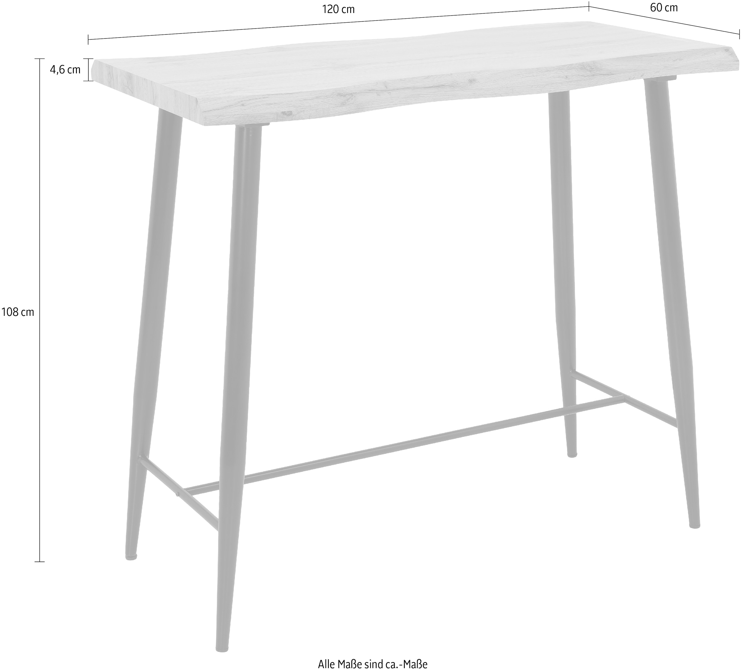 HELA Bartisch »GABI«, Baumkantentisch, 120 cm Breite, Industrial Design, Wildeiche oder Grau