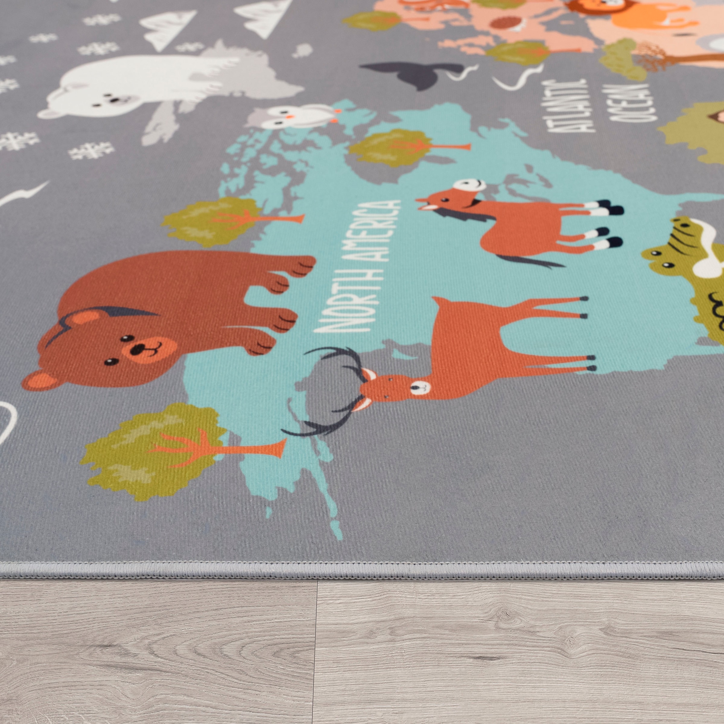 Paco Home Kinderteppich »Bino 581«, rechteckig, Spielteppich, Motiv Weltkarte & Tiere, Kinderzimmer