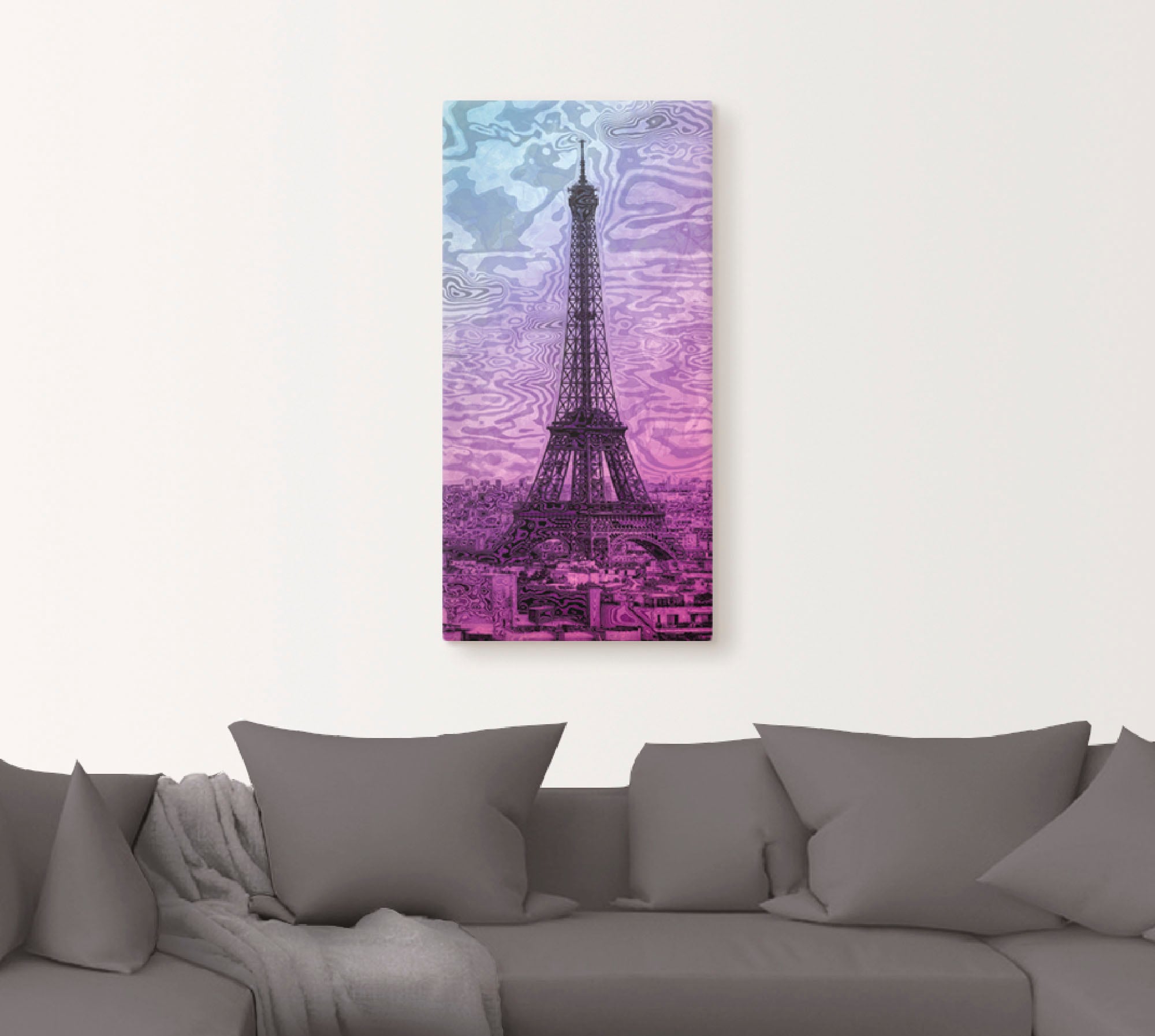 Artland Wandbild »Paris Eiffelturm Lila/Blau«, Gebäude, (1 St.), als Alubild, Outdoorbild, Leinwandbild in verschied. Grössen