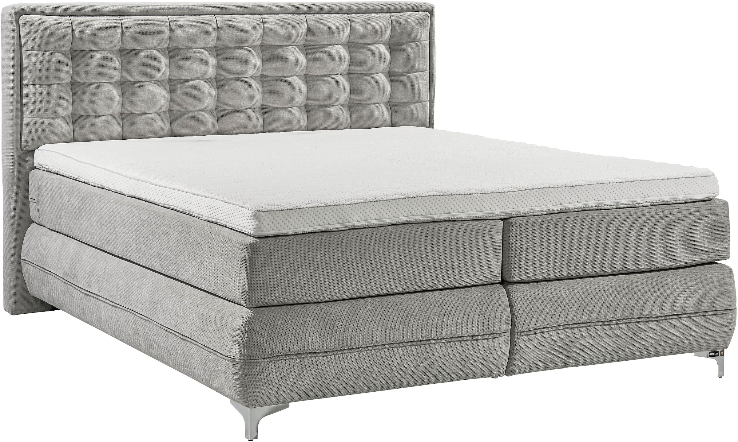 Musterring Boxspringbett "Dubai" Winkelfuss in Chrom, 3 Härtegrade, Kopfteil in Kassettensteppung