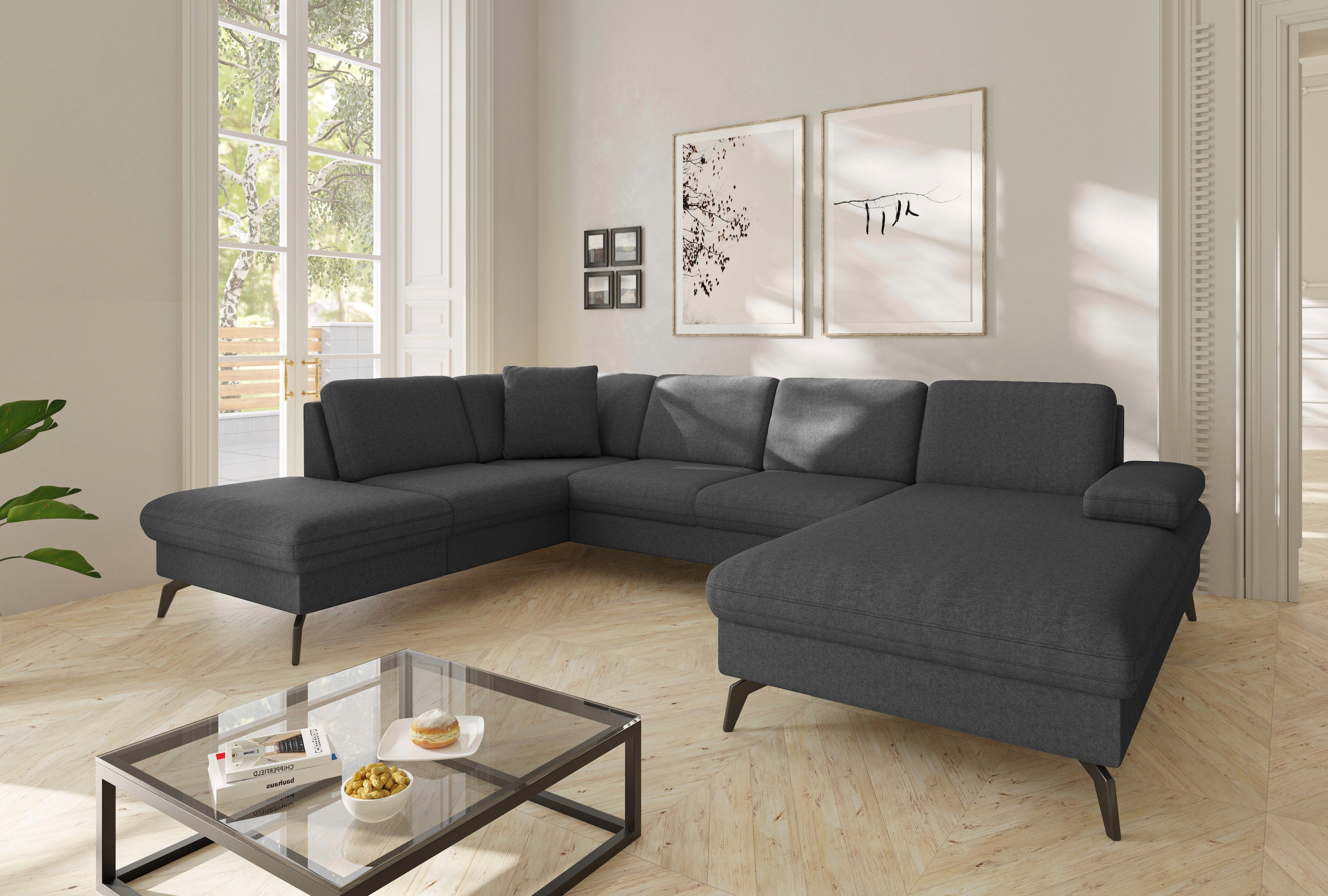 sit&more Wohnlandschaft »Morris Jubi U-Form«, inkl. Armteilfunktion und 1 Zierkissen, wahlweise mit Bettfunktion