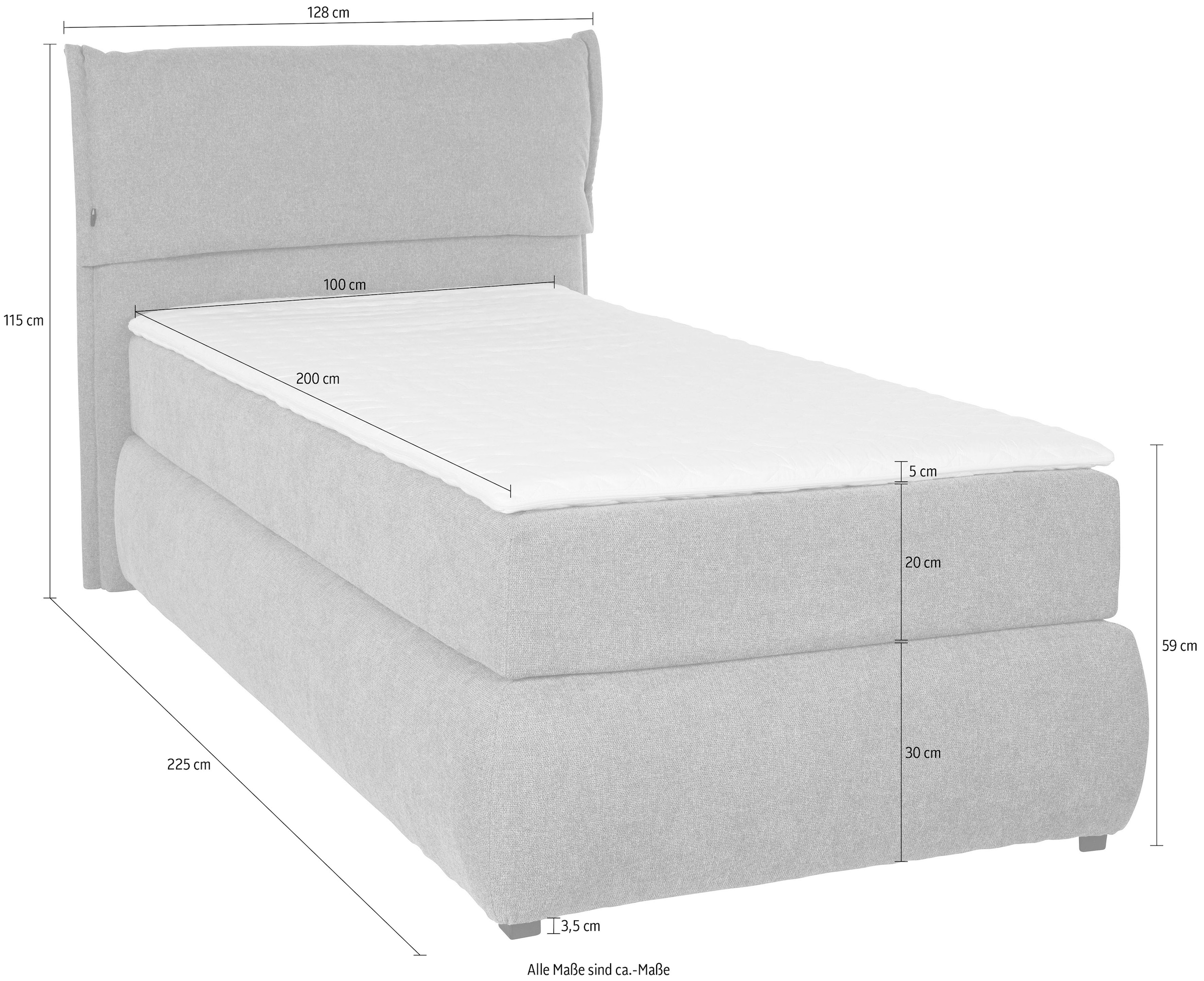 andas Boxspringbett »Jenson«, in 4 Farben, 4 Breiten, 3 Matratzenarten in 2 Härtegraden, Topper