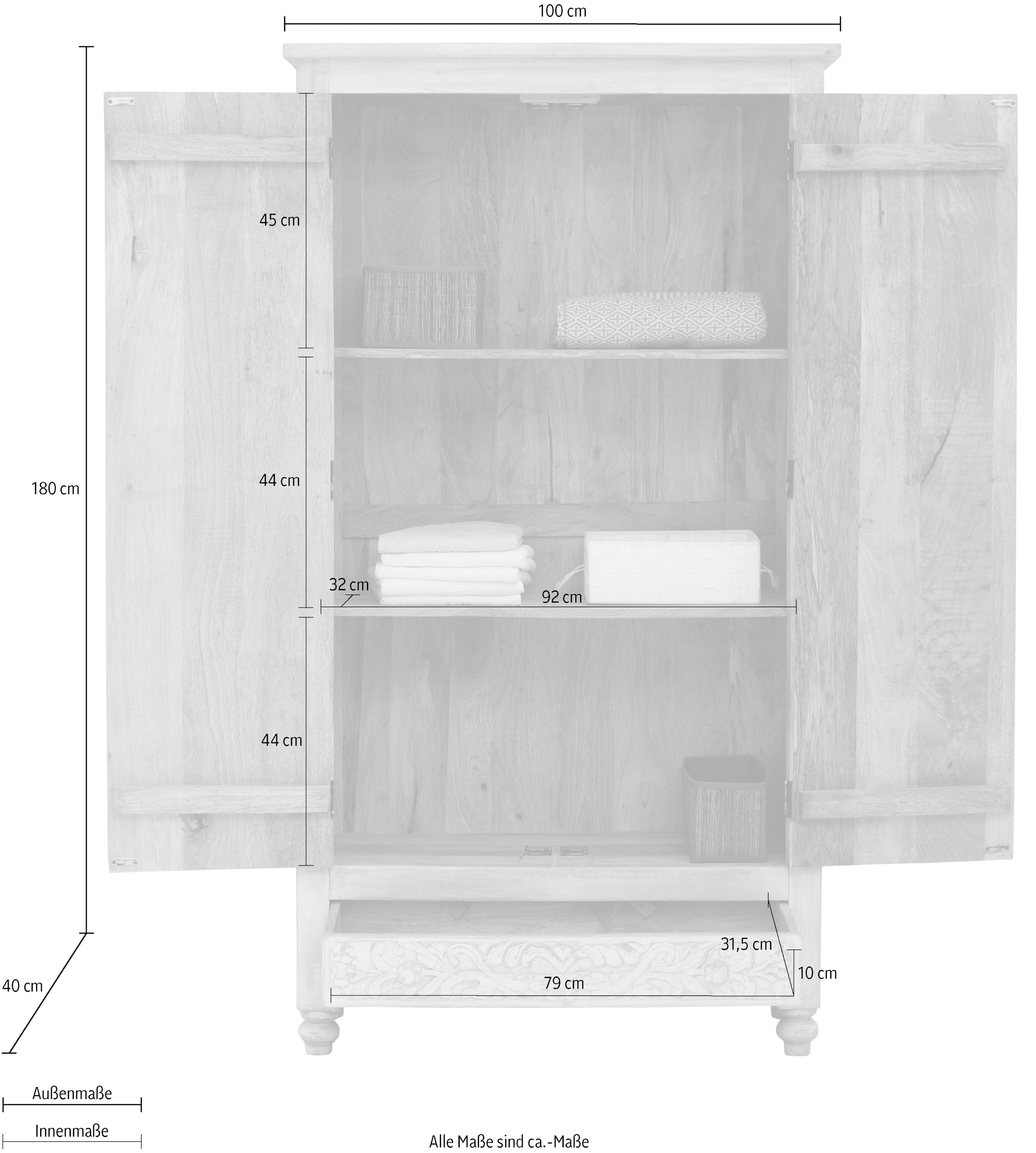 ✵ Home affaire Drehtürenschrank »Fenris«, pflegeleichtes Mangoholz, mit  dekorativen Schnitzereien, Höhe 180 cm günstig ordern | Jelmoli-Versand