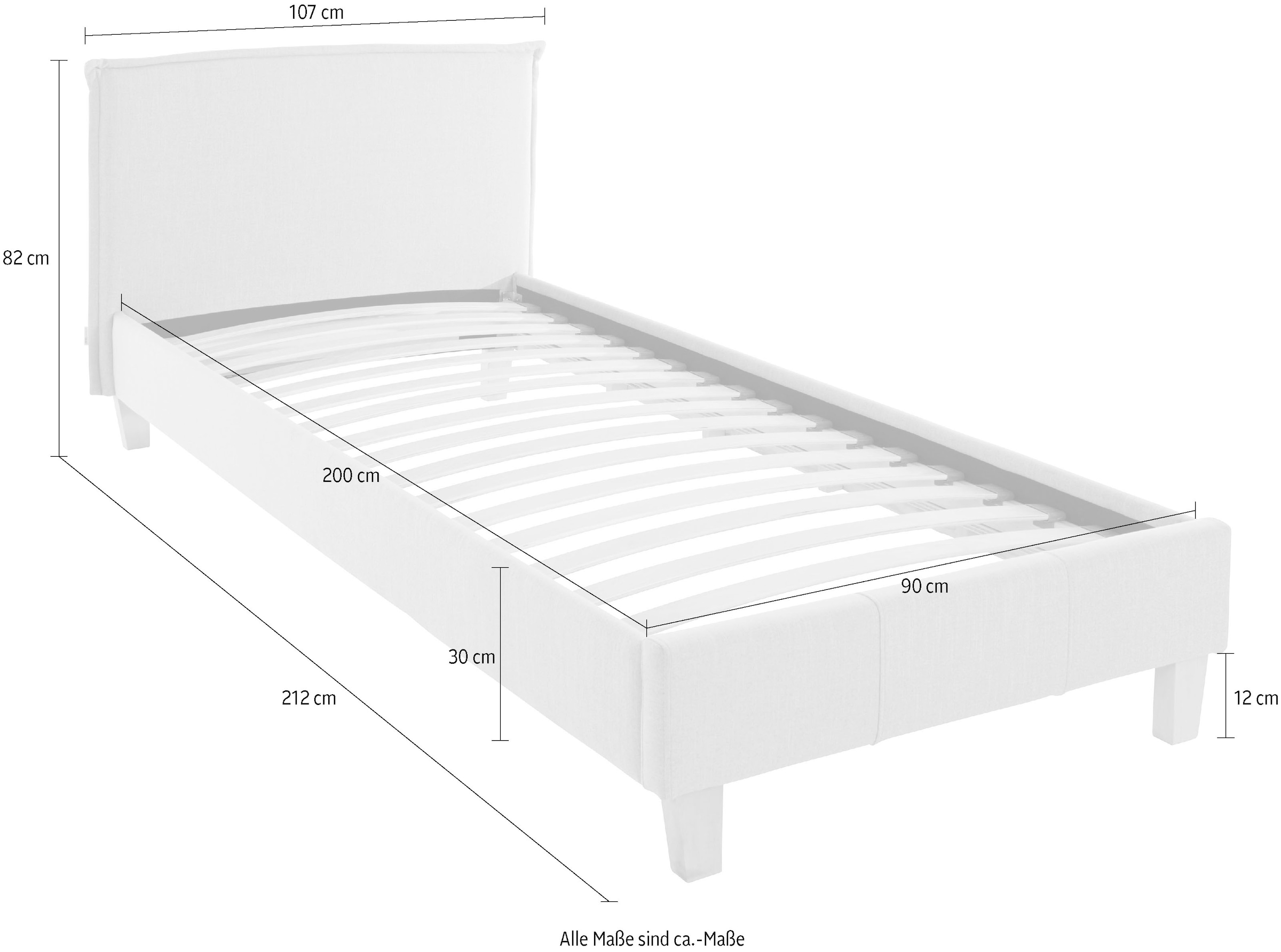 GOODproduct Polsterbett »Heddi«, in 5 Breiten: von 90cm-200cm, Biese am Kopfteil, Strukturstoff