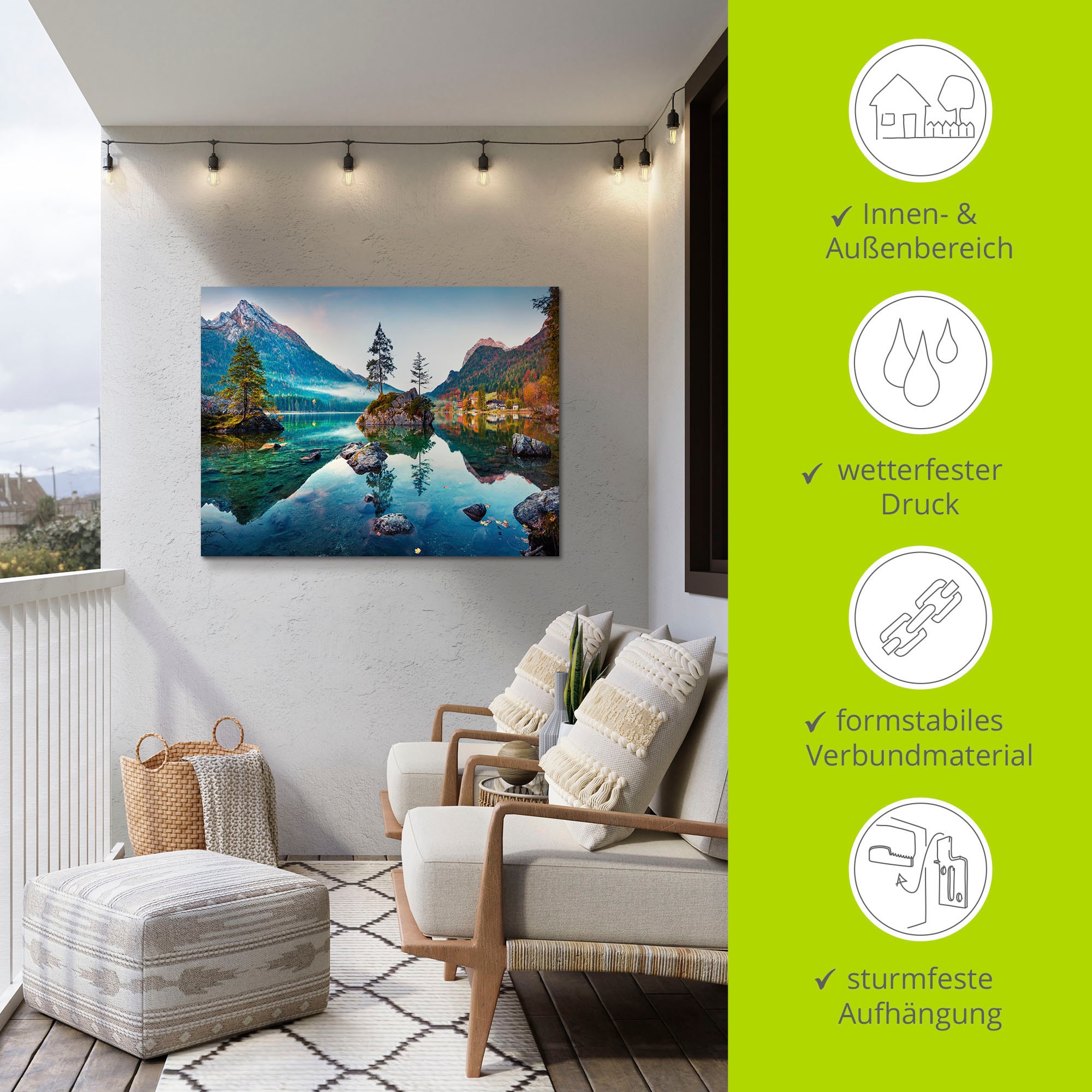 Artland Wandbild »Herbstszene des Hintersee vor Alpen«, Seebilder, (1 St.), als Alubild, Outdoorbild, Leinwandbild, Poster, Wandaufkleber