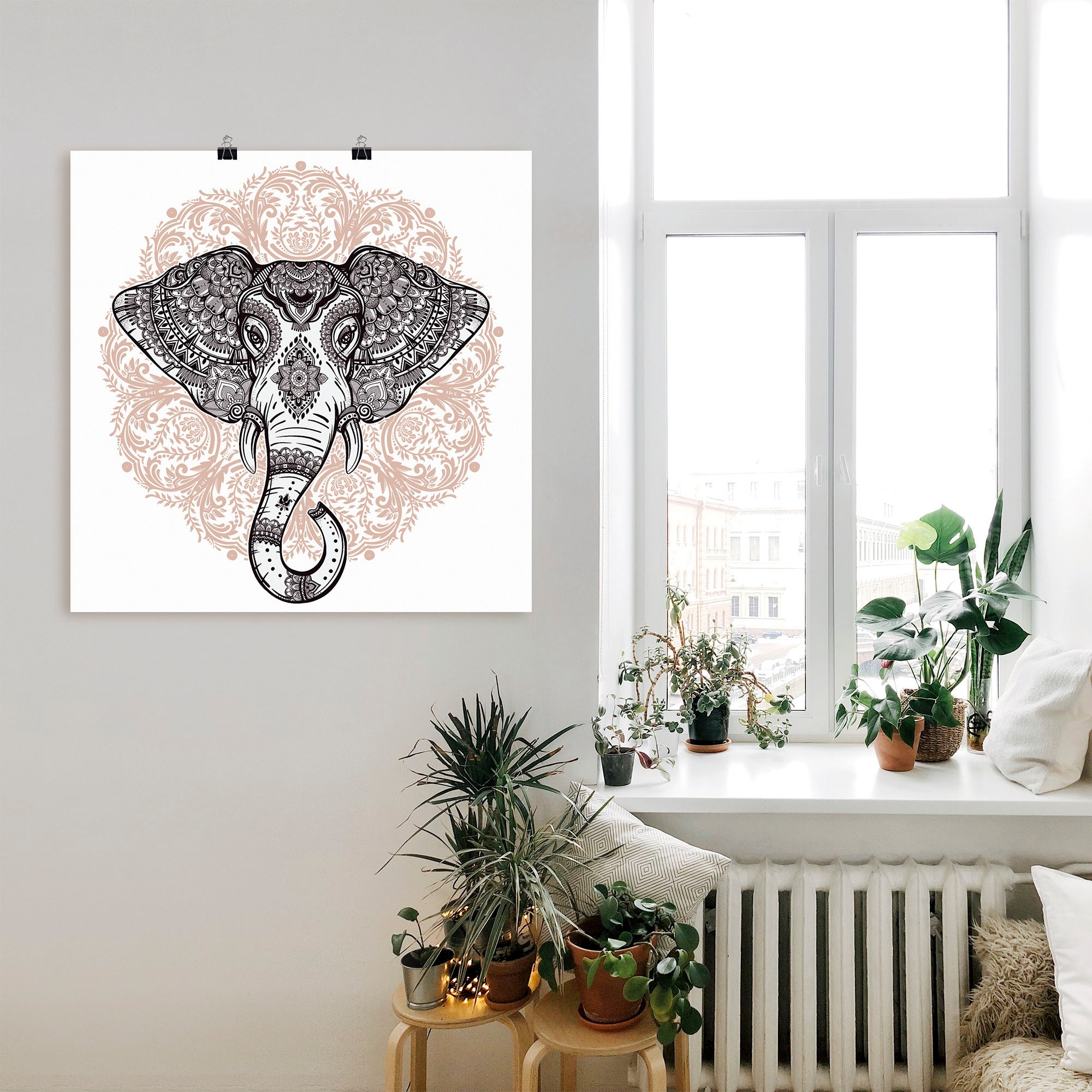 online Poster Mandala »Vintage Jelmoli-Versand Wildtiere, Artland | in (1 oder Leinwandbild, Alubild, Wandbild als shoppen Elefant«, Grössen versch. St.), Wandaufkleber