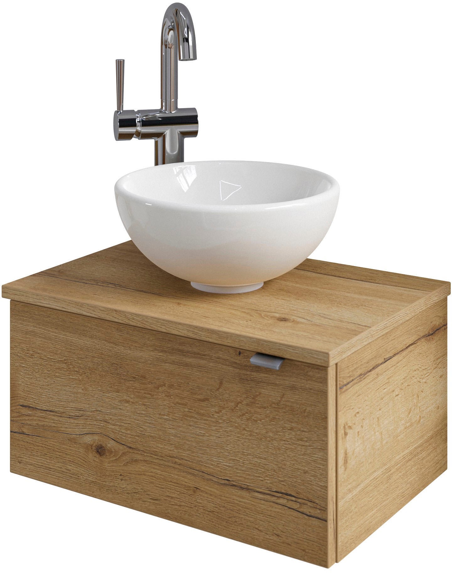 Saphir Waschtisch "Serie 6915 Waschschale mit Unterschrank für Gästebad, Gäste WC" Keramik-Aufsatzbecken, Waschtischplatte, Waschtischunterschrank, 3 Stk. tlg. 51 cm breit, 1 Tür, Waschtischplatte, kleine Bäder, ohne Armatur