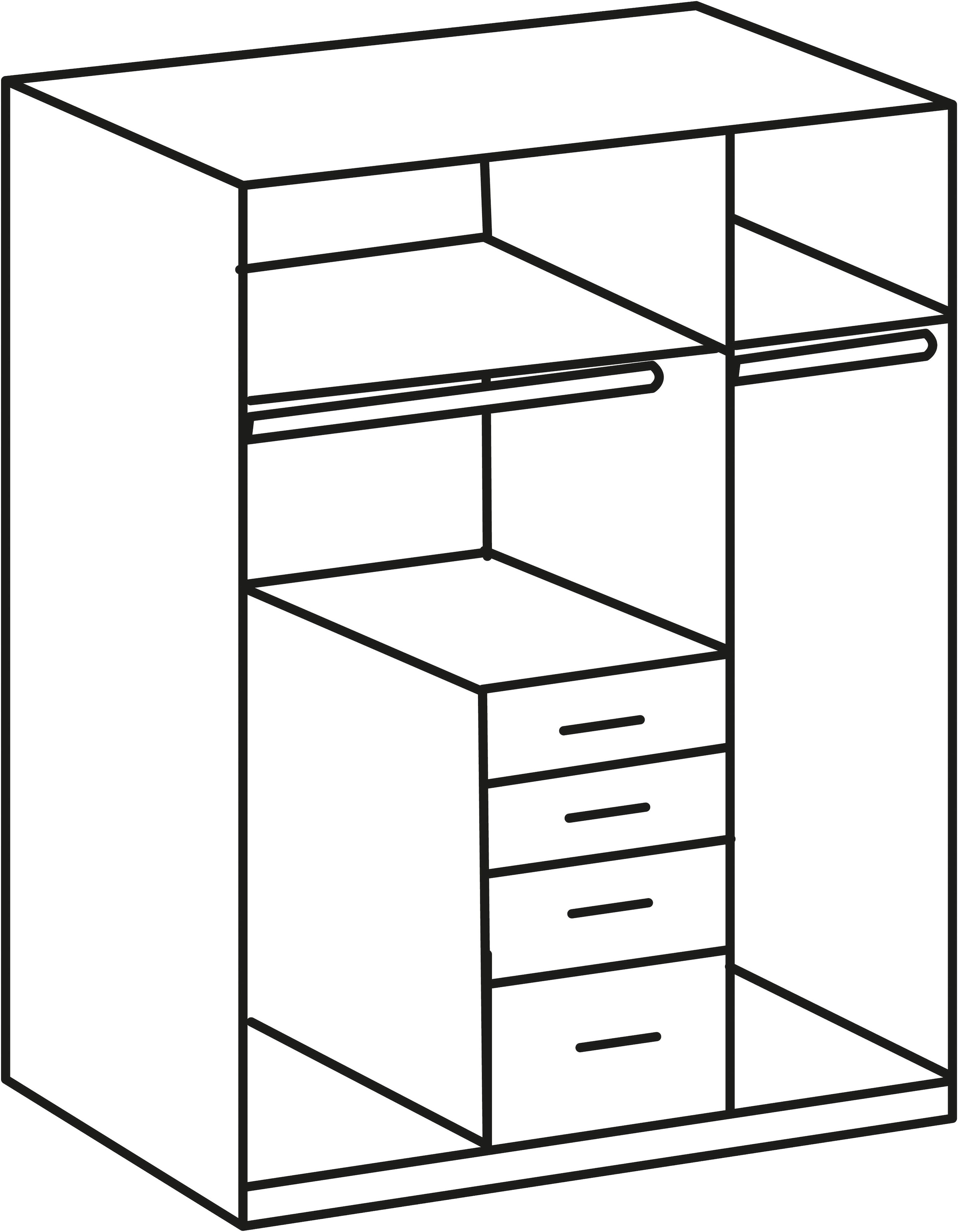 Wimex Kleiderschrank »Cottbus, in weiss oder grau modern kombiniert mit graphitfb.Schubladen«, (in 3 Grössen, schwarze Griffe, Made in Germany), mit 4 Schubladen, wahlweise mit oder ohne Spiegel