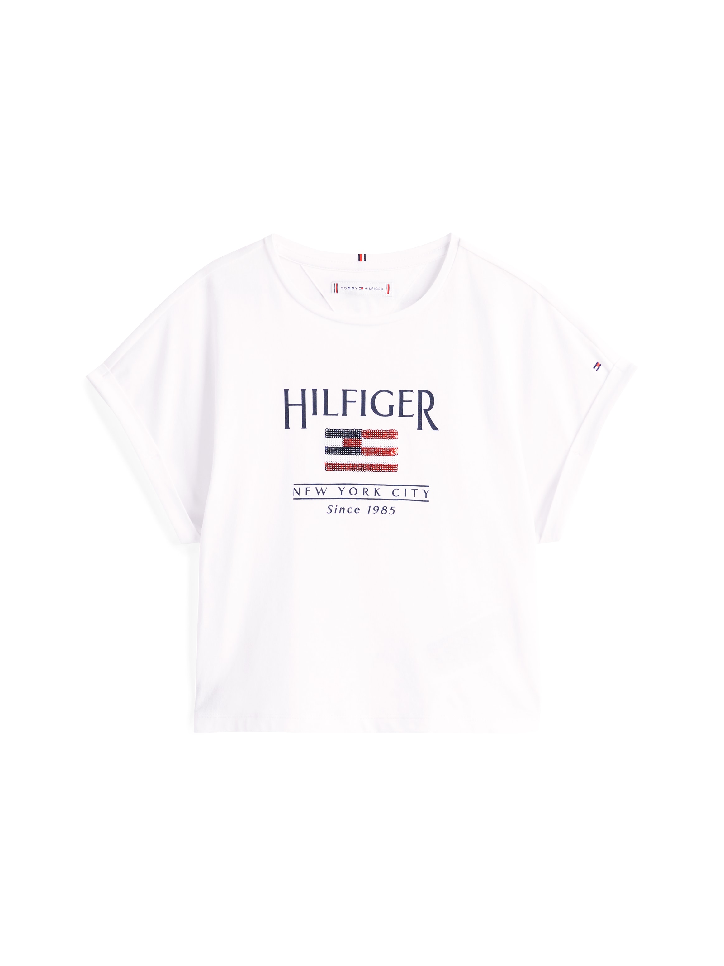 Tommy Hilfiger Kurzarmshirt »HILFIGER SEQUINS FLAG TEE SS«, mit Pailetten, mit Logodruck