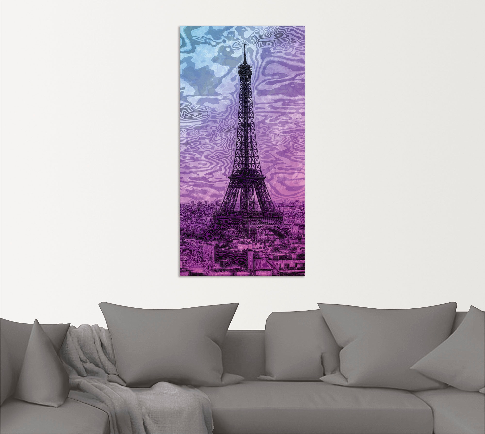 Artland Wandbild »Paris Eiffelturm Lila/Blau«, Gebäude, (1 St.), als Alubild, Outdoorbild, Leinwandbild in verschied. Grössen