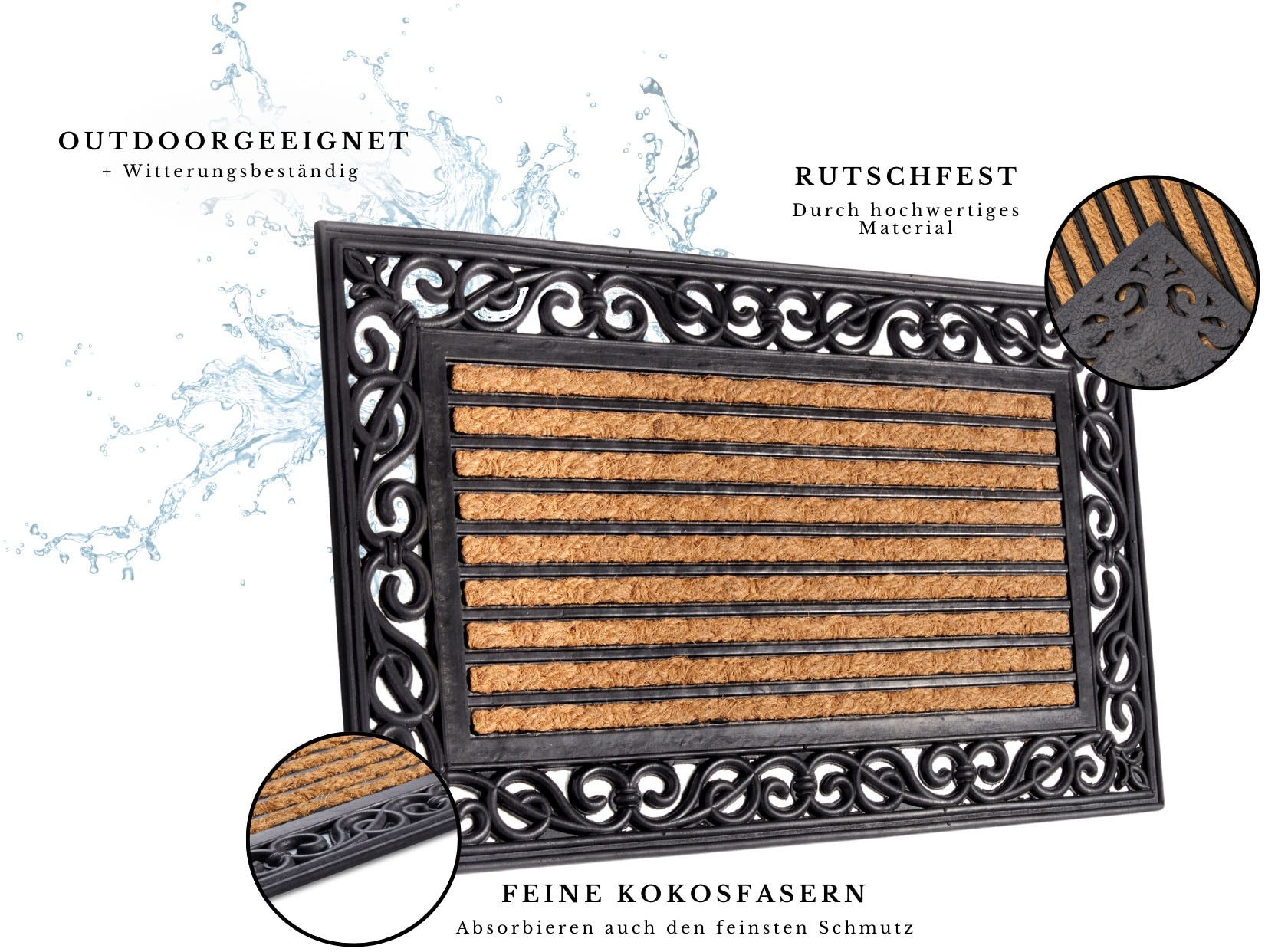 HANSE Home Fussmatte »Mix Mats Gummi Kokos Panama, Türmatte«, rechteckig, 8 mm Höhe, Strapazierfähig, pflegeleicht, robust, wetterfest, UV-beständig