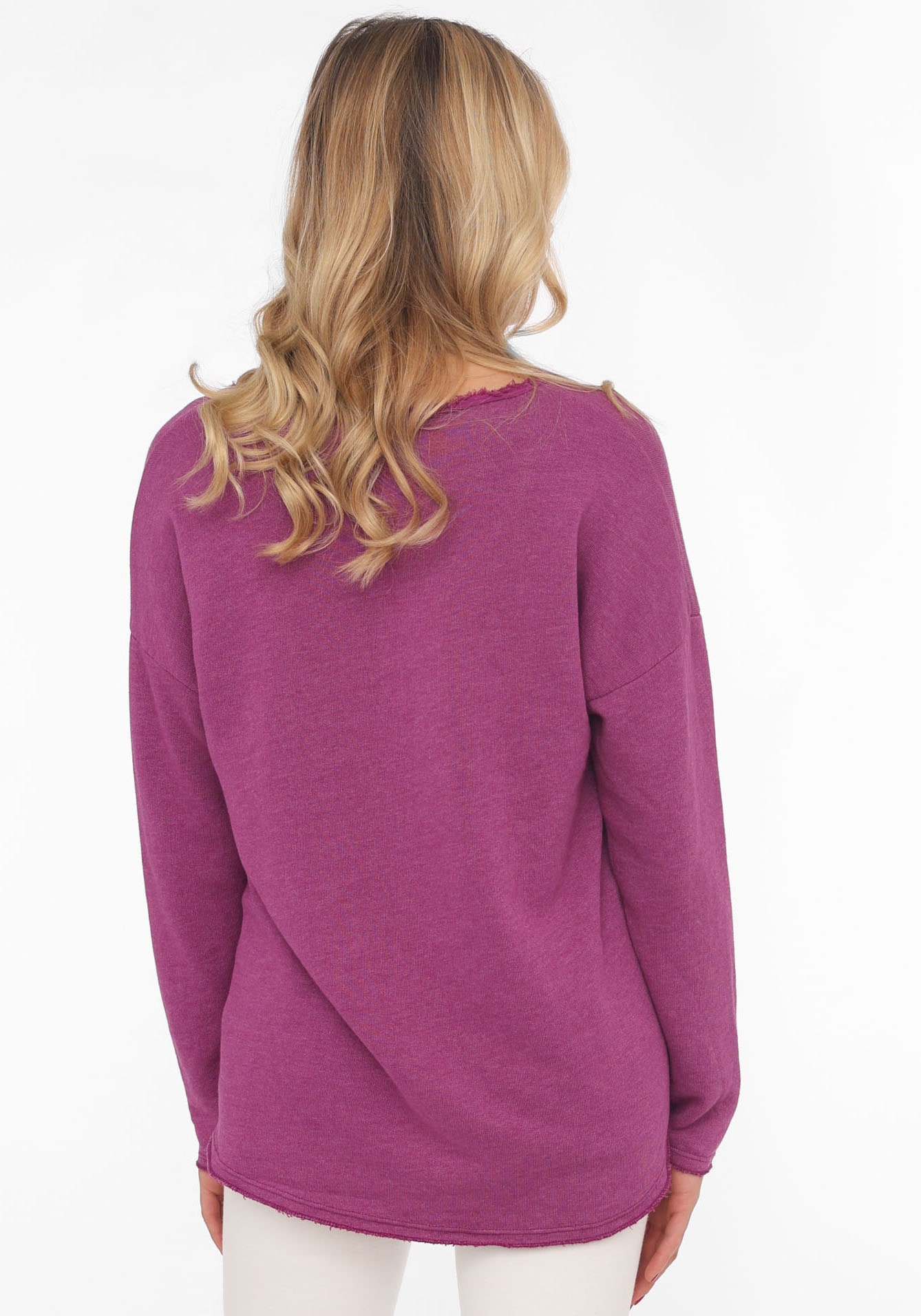 Zwillingsherz Sweatshirt »"Positive Mind"«, ausgefranster V-Ausschnitt, Used Look, Langarm, Schriftzug