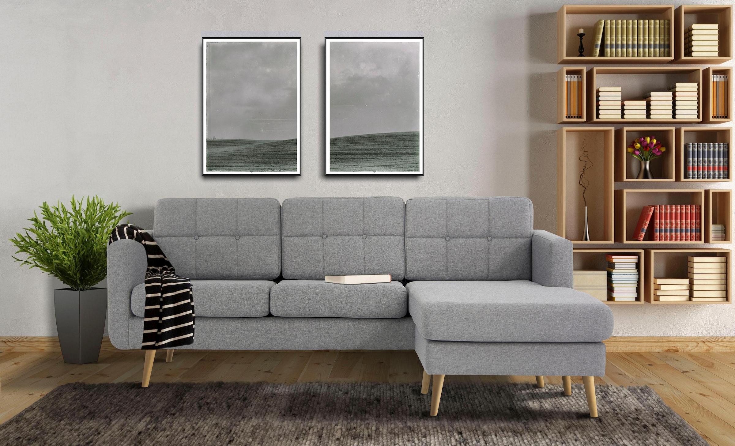 Home affaire Ecksofa »Brest L-Form«, mit Knopfheftung und Steppung im Rücken, geradliniges Design