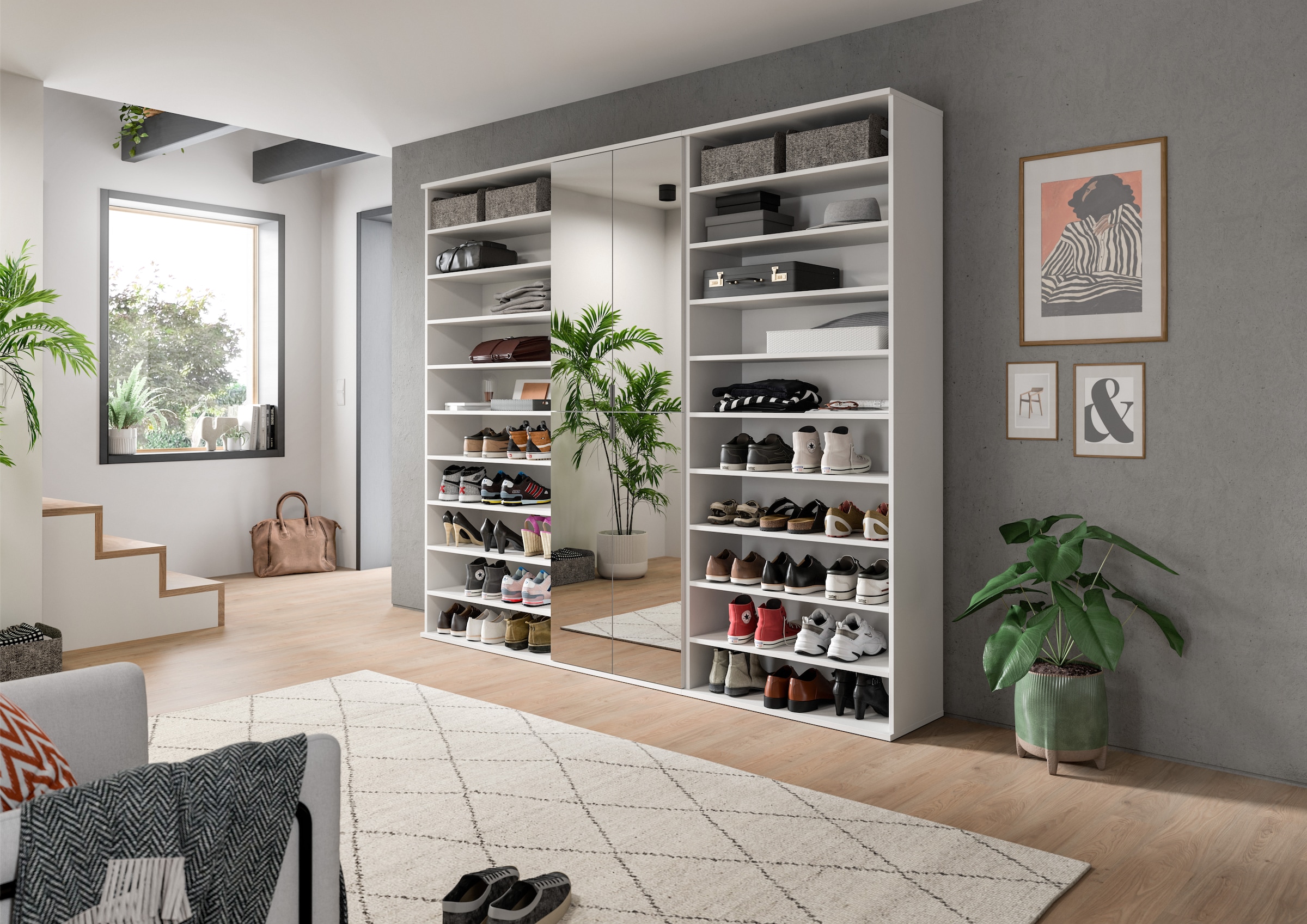INOSIGN Garderoben-Set »Trondheim, Garderobenset 3-tlg. Breite 222 cm,«, (3 St.), hochglanz, best. aus: Spiegelschrank, 2x Schuhregal, Flur