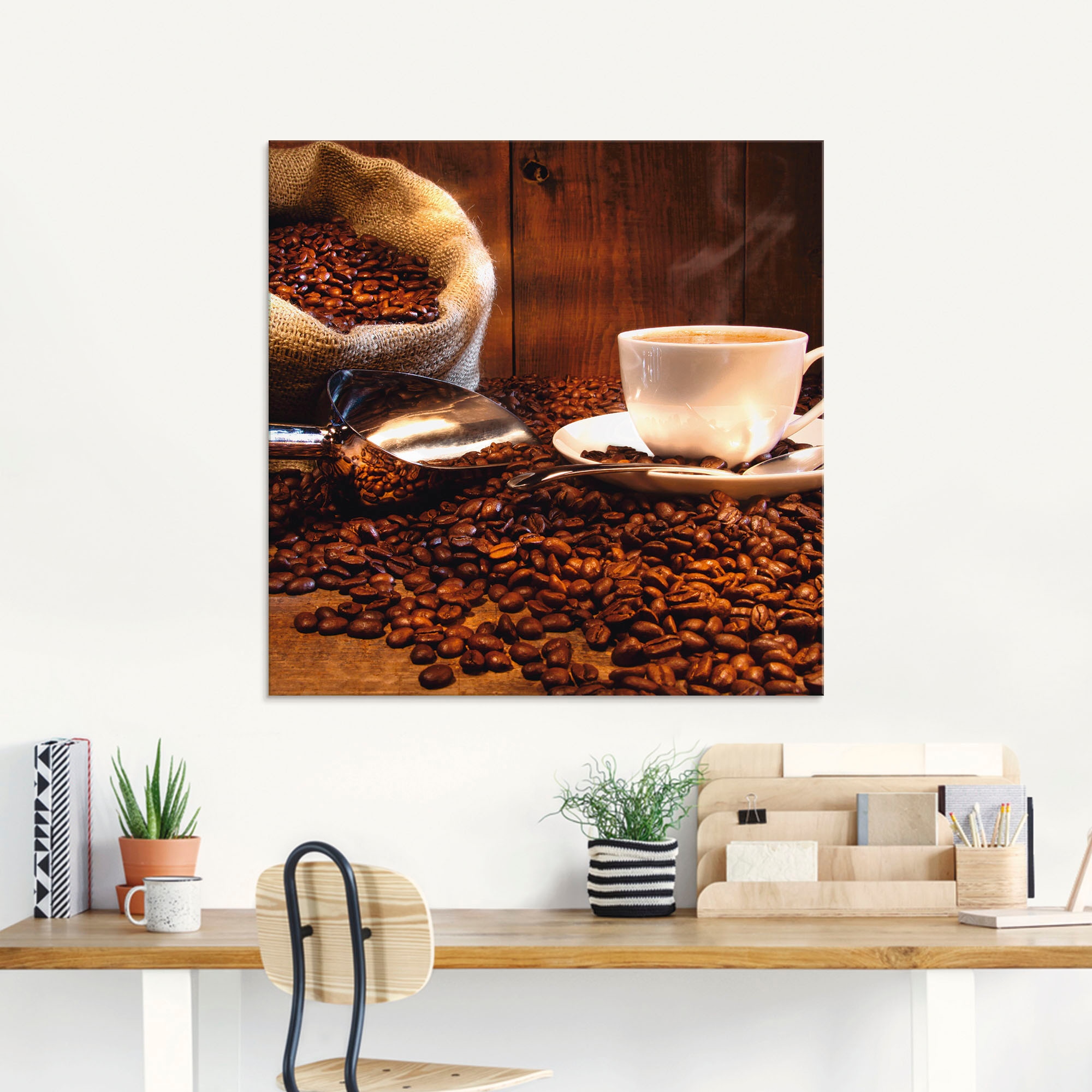 Artland Glasbild »Kaffeetasse und Leinensack auf Tisch«, Getränke, (1 St.), in verschiedenen Grössen