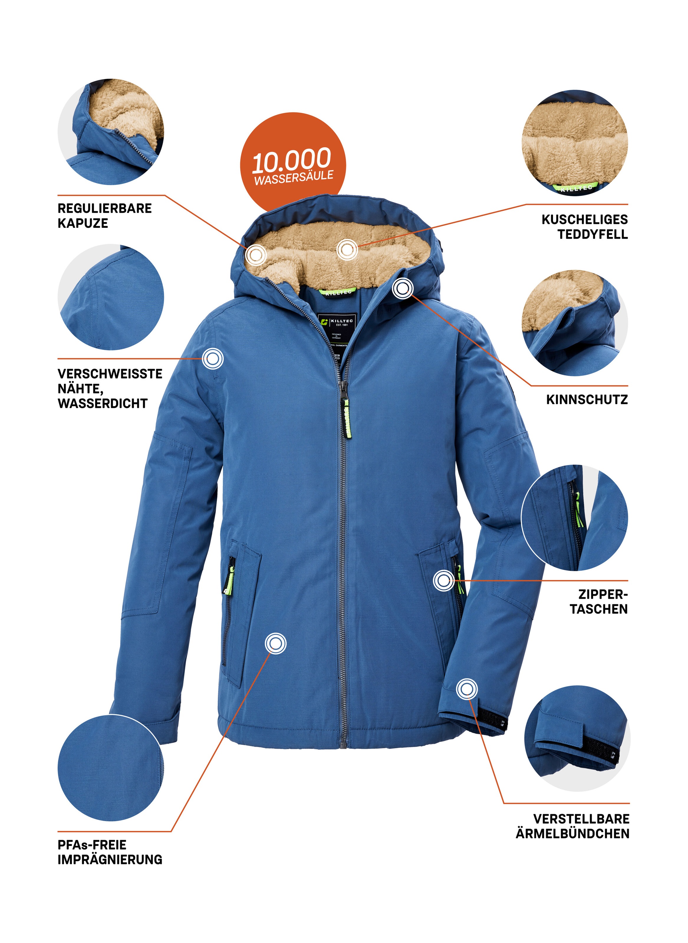 Killtec Funktionsjacke »KOW 377 BYS JCKT«, Wasserdichte Funktionsjacke mit Kapuze, warmem Futter und Kinnschutz