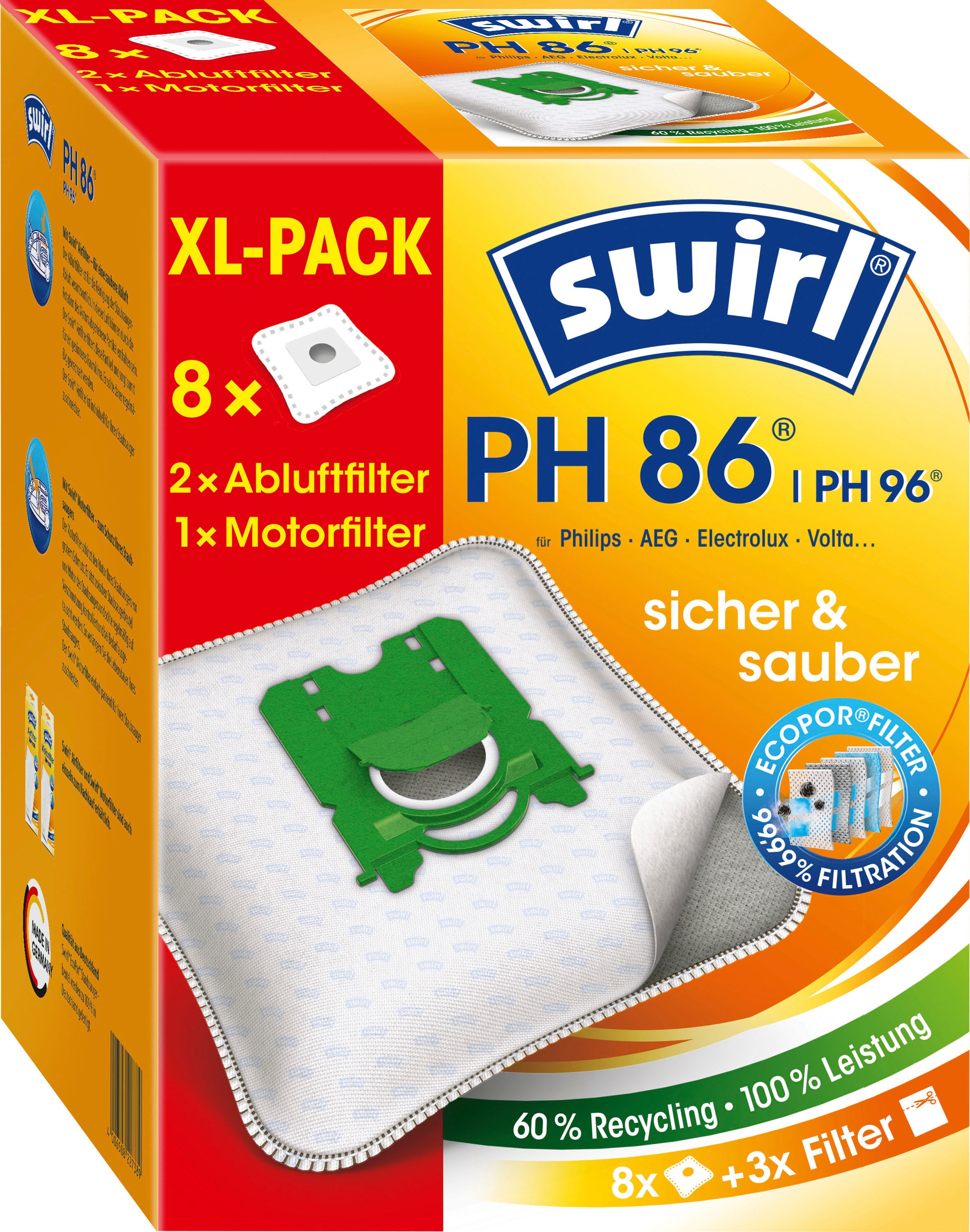 ➥ Swirl Staubsaugerbeutel »Swirl® PH 86/96 EcoPor® XL Vorteilspack«,  (Packung, 11 St.), für Philips jetzt shoppen | Jelmoli-Versand