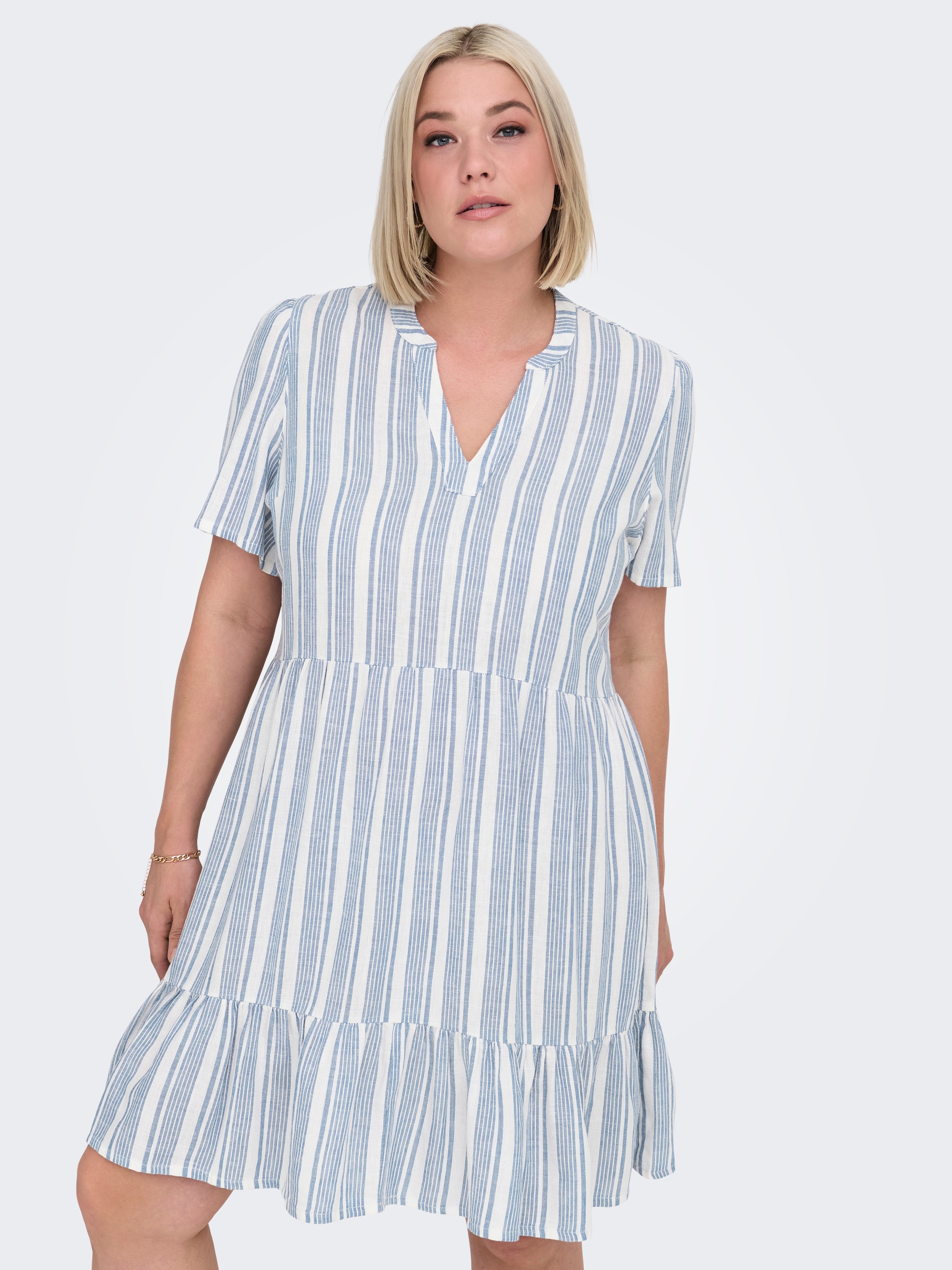 ONLY CARMAKOMA Minikleid »CARTIRI-CARO S/S V-NECK LIN DRESS TLR« Sommerkleid