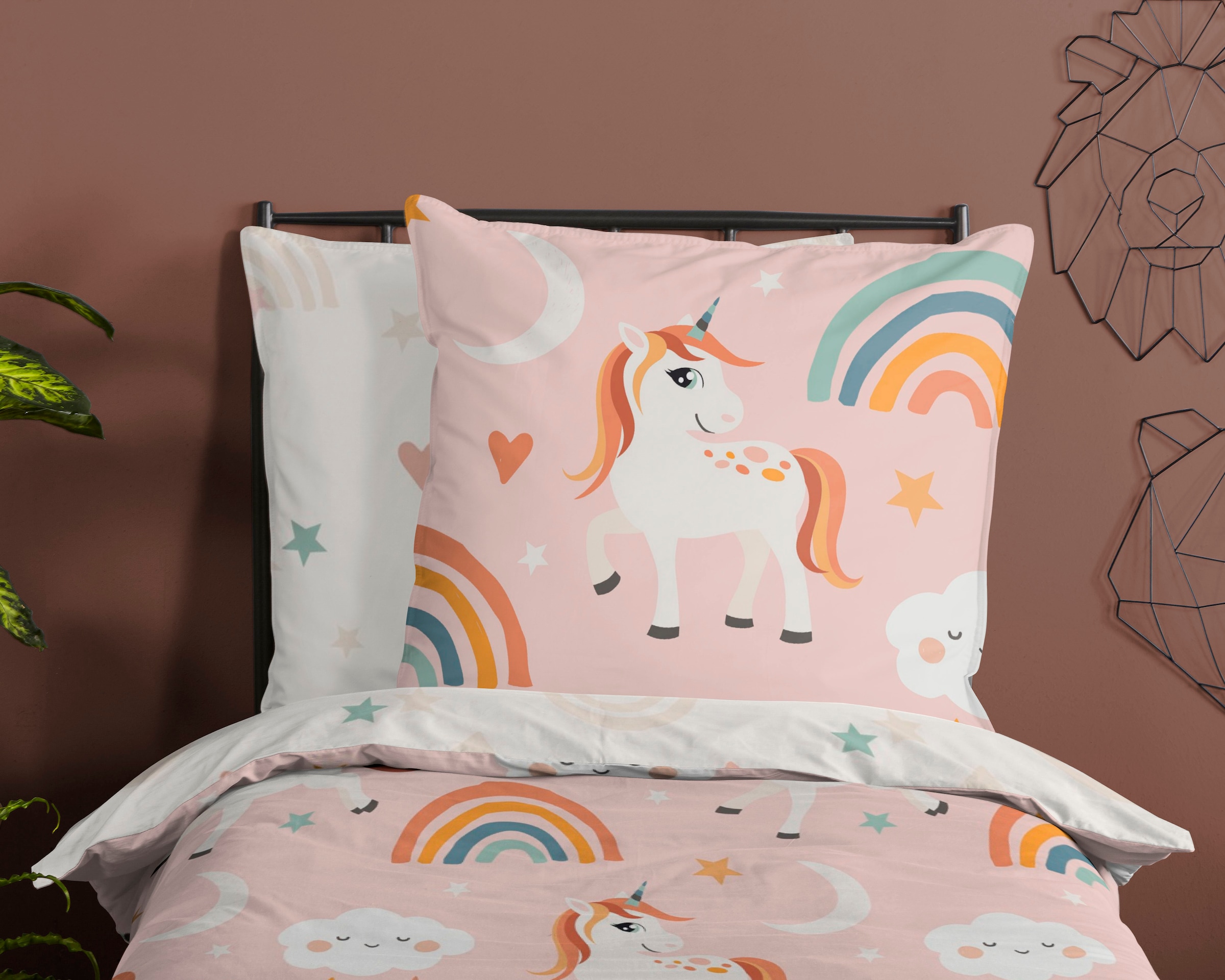 PURE luxury collection Kinderbettwäsche »Aina«, 135x200, Pflegeleicht, Reissverschluss, Wendeoptik, Kind, Einhorn, Rosa