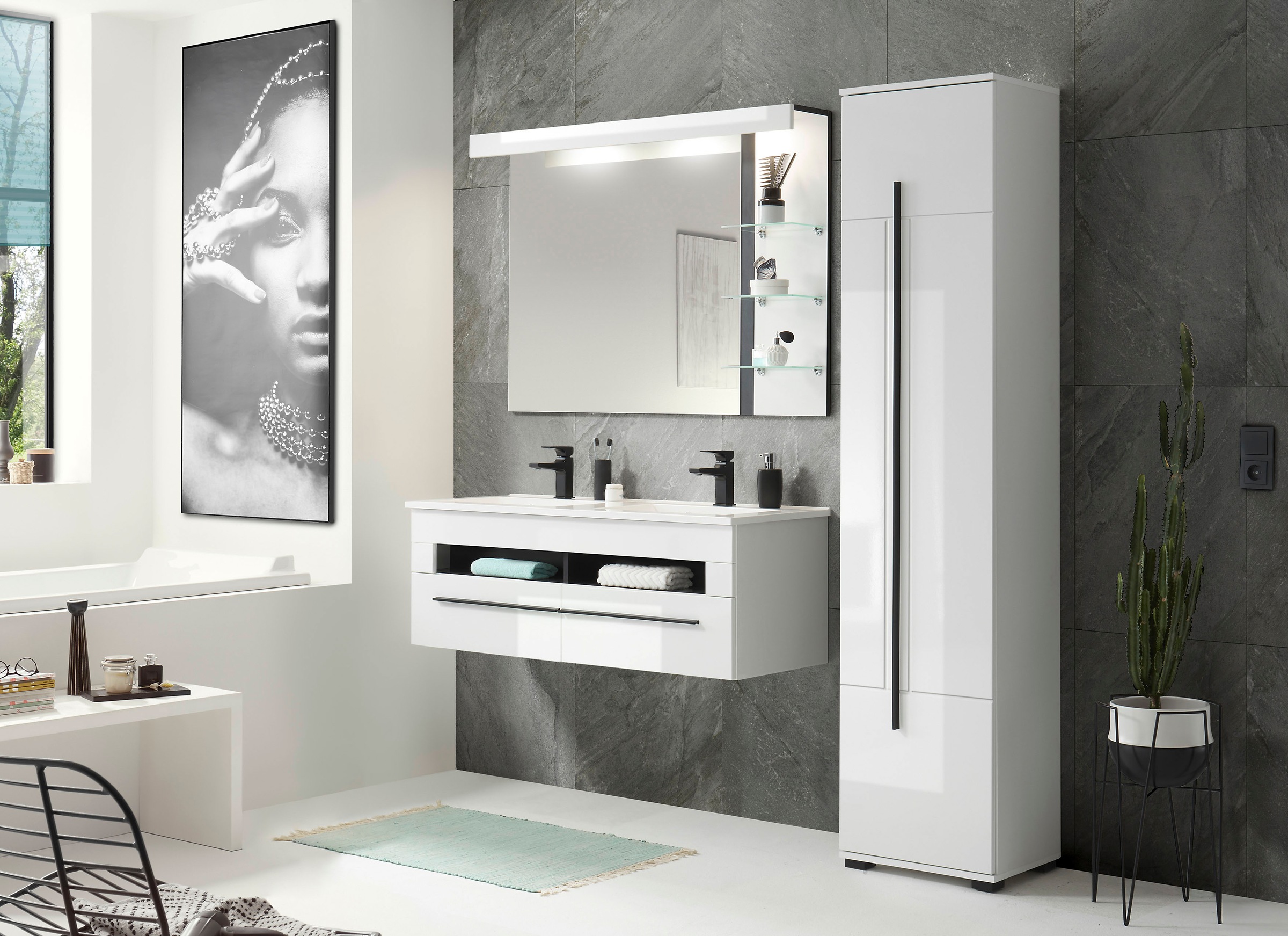 INOSIGN Waschtisch »Cantara, Waschtisch inkl. Waschbecken, modernes Design«, mit schwarzen Griffen, ausreichend Stauraum