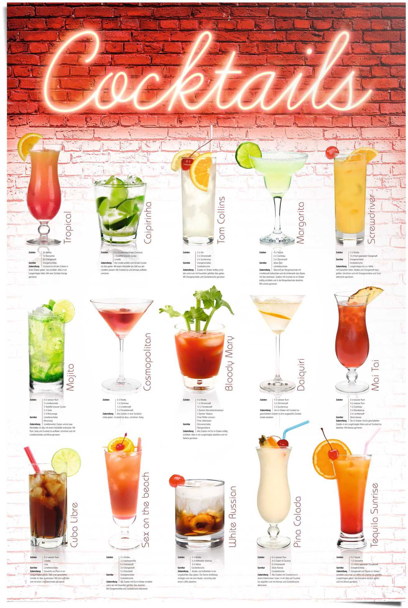 Reinders! Poster »Cocktails Rezepte«, (1 St.)