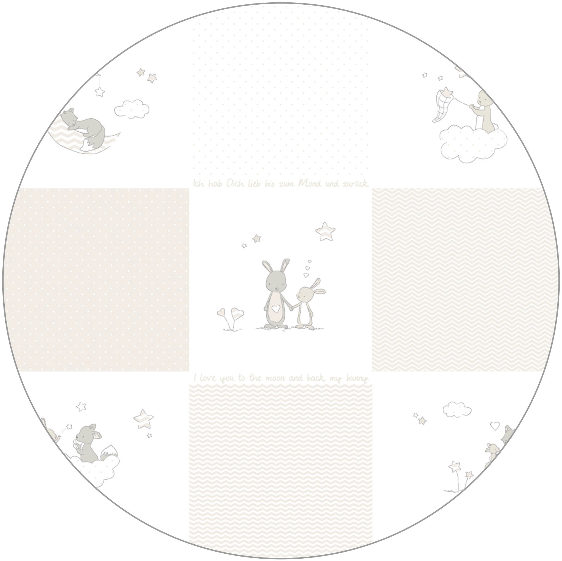 roba® Laufgitter »Fox & Bunny, weiss, 75x100 cm«, bis 15 kg, mit Stoffeinlage; Rollen, höhenverstellbar
