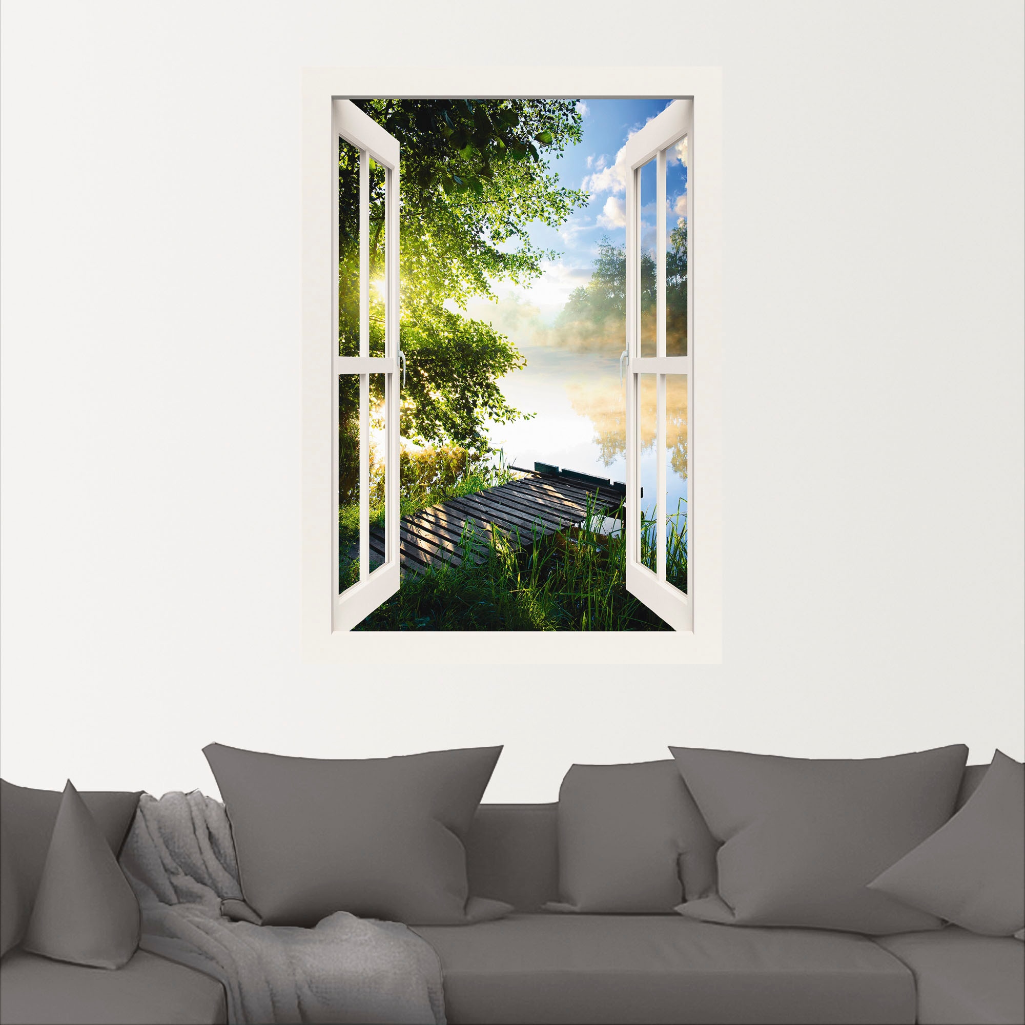 Artland Wandbild »Fensterblick Angelsteg am Fluss«, Fensterblick, (1 St.),  als Alubild, Leinwandbild, Wandaufkleber oder Poster in versch. Grössen  online kaufen | Jelmoli-Versand