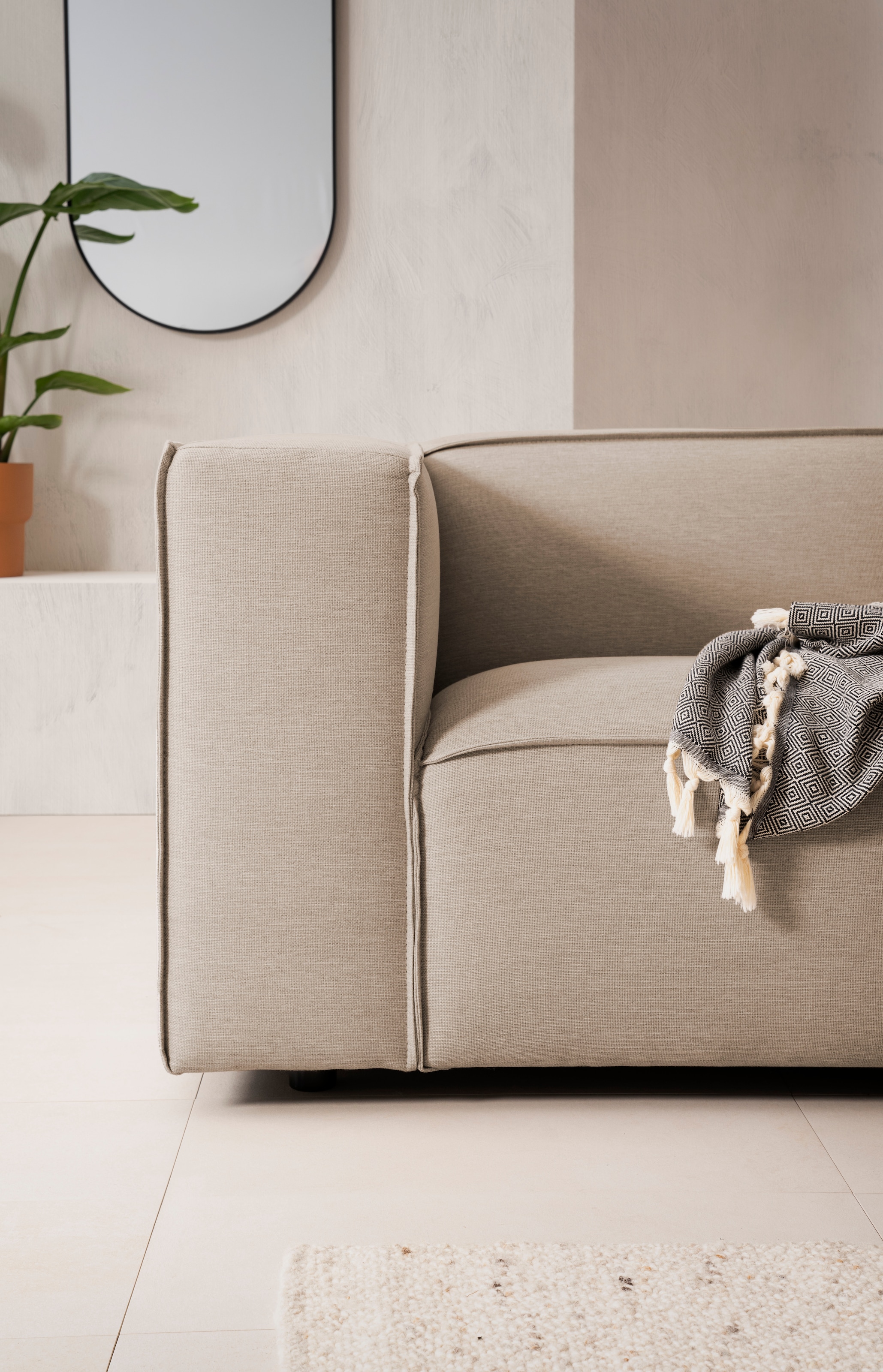 LeGer Home by Lena Gercke 3-Sitzer »PIARA, Couch mit Kedernaht, Sofa in Cord oder Leinenoptik«, schwarze Füsse, bequemer Sitzkomfort